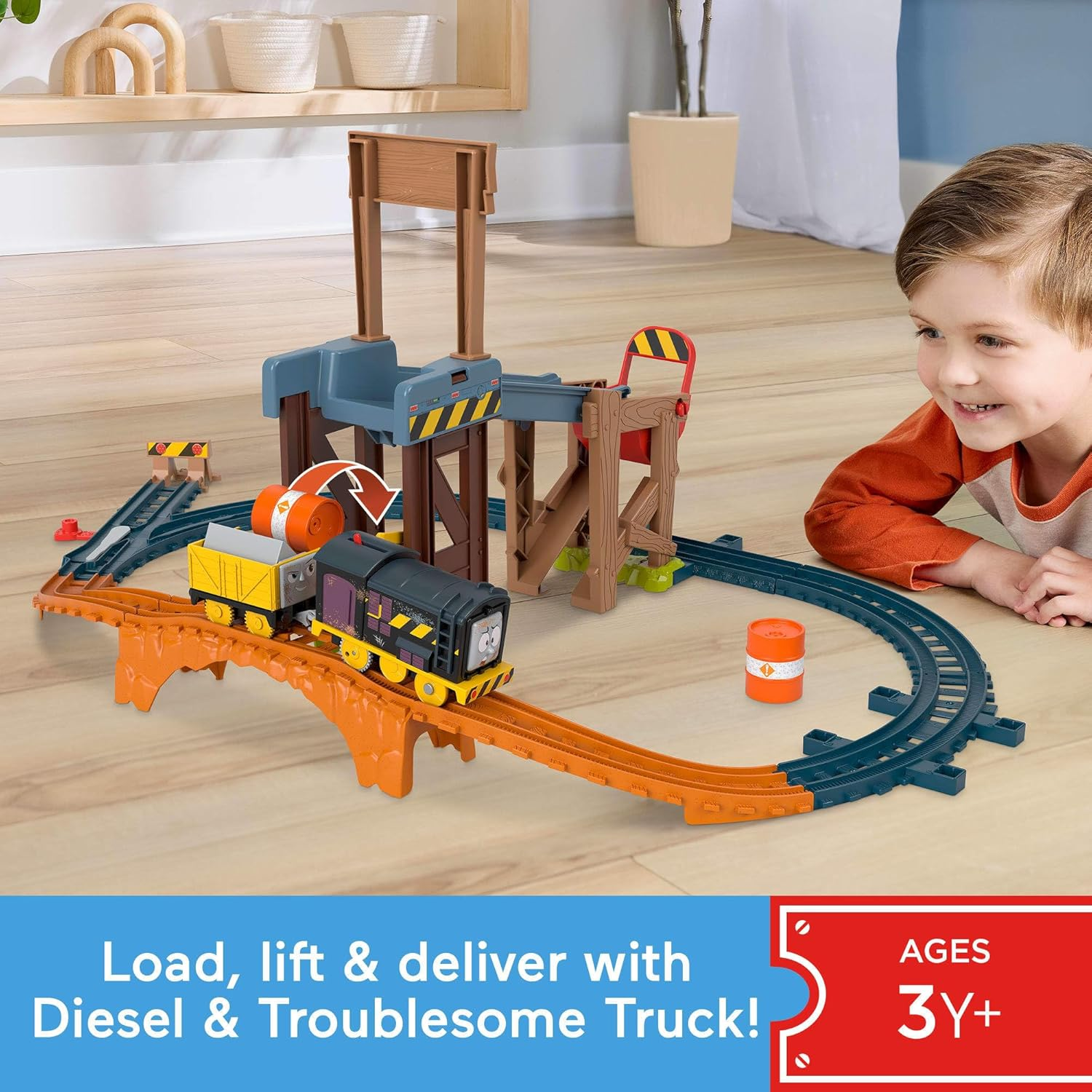 Thomas & Friends Motorized Toy Train Set Diesel&rsquo;S Lift & Load Construction with Track & Cargo for Preschool Kids Ages 3+ Years image number 1