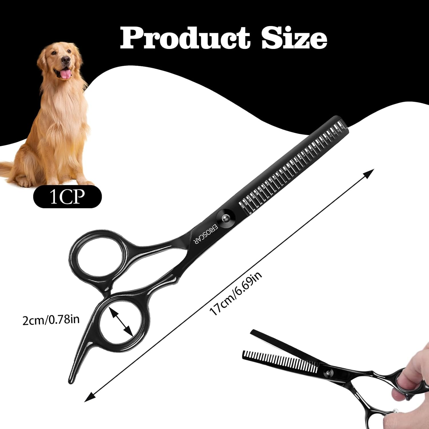 Professional Thinning Scissors for Dog, Pet Texturizing Scissors, Grooming Tooth Scissors for Dogs Cats Pets, Black Titanium Stainless Steel Scissors with Adjustable Ccrew - 28 Teeth - Tooth Scissors image number 5