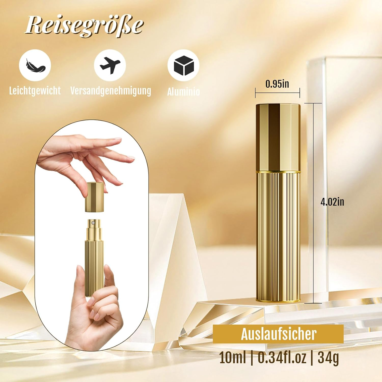 JOOMOKO Perfume Filler 10 Ml Perfume Atomiser Refillable Empty Perfume Bottles Perfume Atomiser for Travel, Perfume Travel Atomiser Perfume Bottles Atomiser for Women Men (Gold & Green)