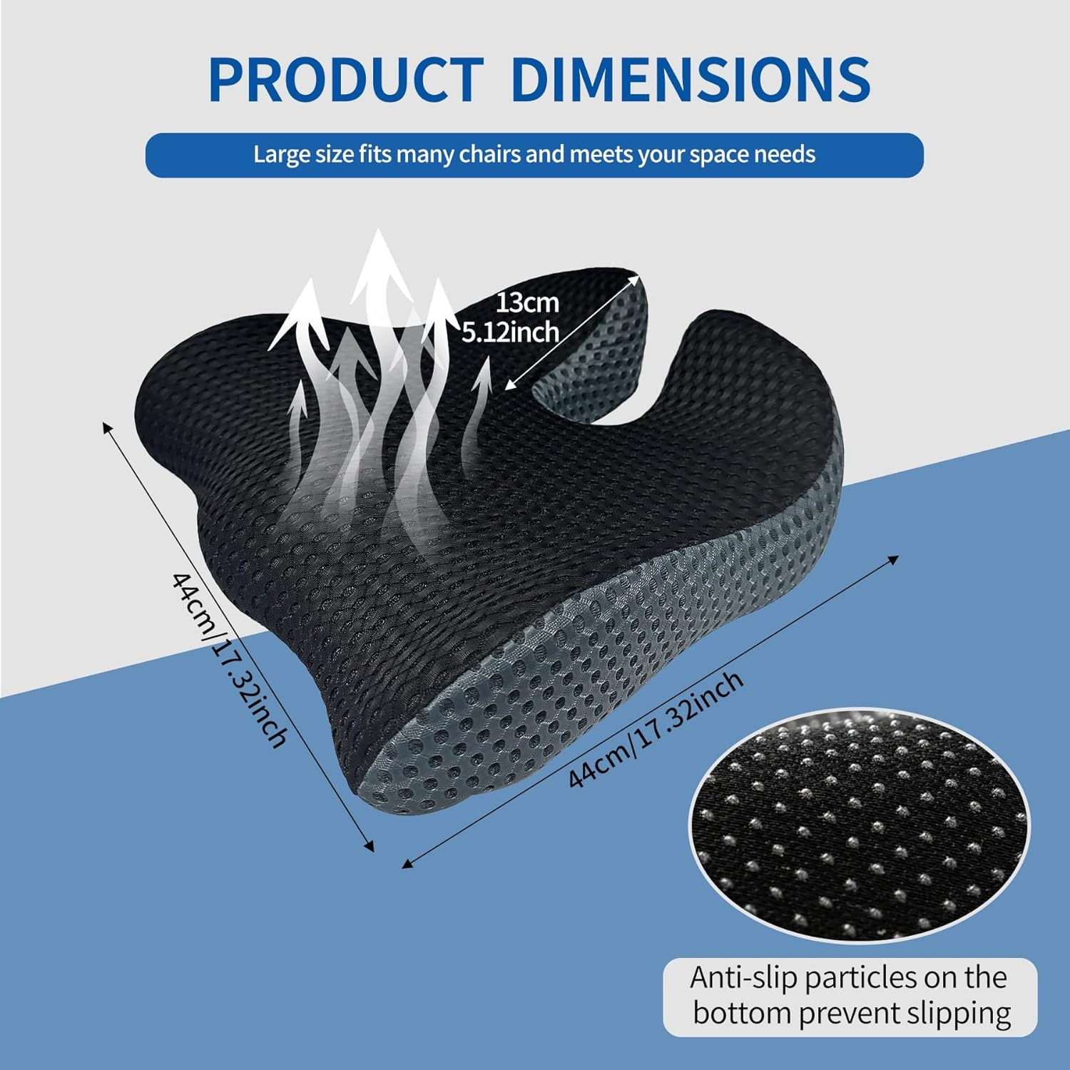 Memory Seat Cushion for Office Chair Pressure Relief Sciatica & Tailbone Pain Relief Memory Foam Firm Coccyx Pad for Long Sitting, for Office Chair, Car Seat，Washable Cover (Black Mesh)