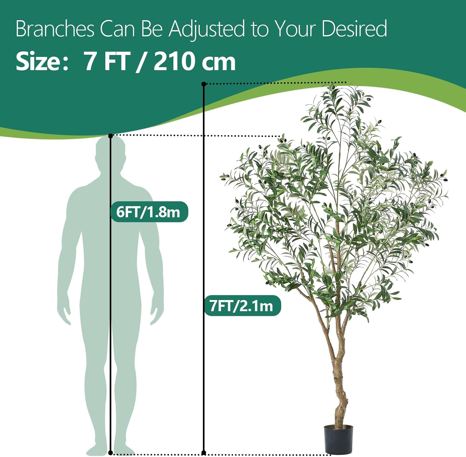 MYELLU 7FT Olive Tree Artificial Plant Decor - Tall Fake Tree for Home Decor Faux Plant Indoor 2000 Leaves Artificial Olive Tree for Living Room Bedroom Office Live Streams Decorative Modern Greenery image number 1