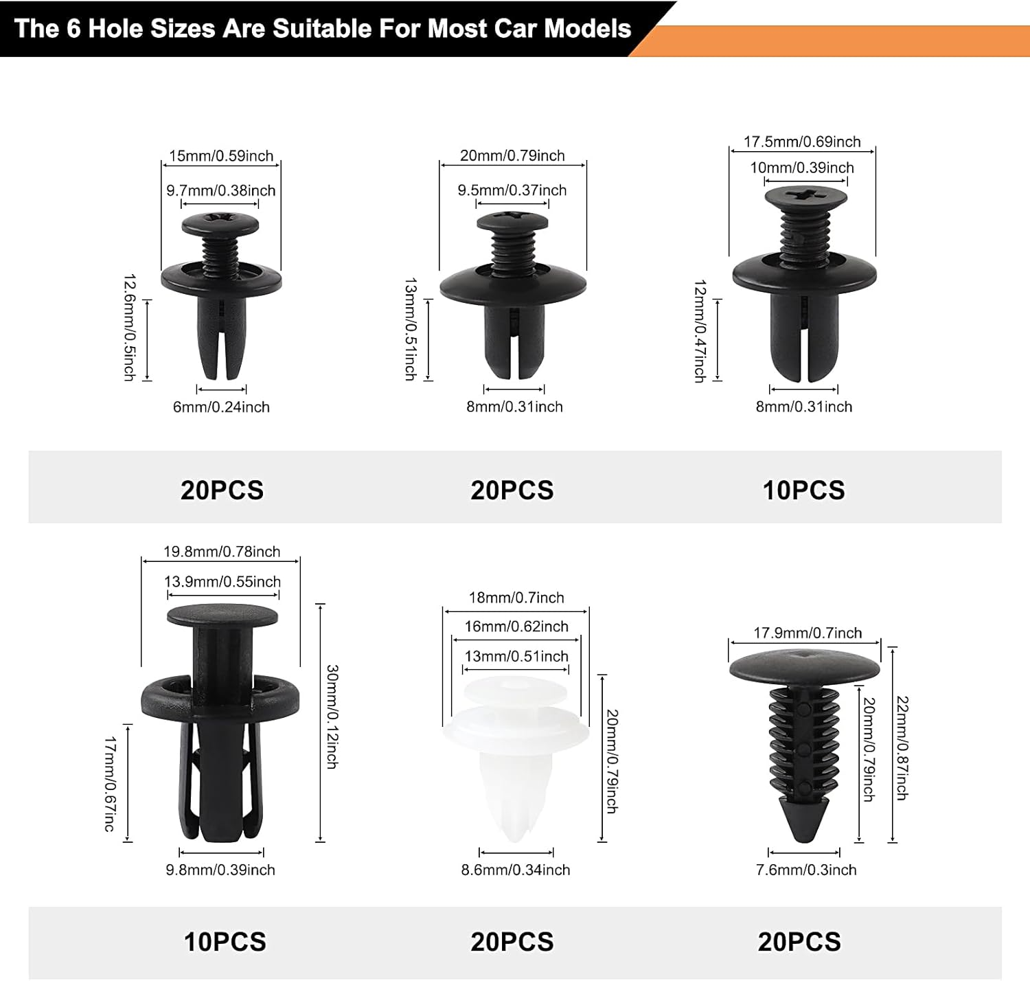 100 Piece Push in Bumper Repair Kit, Universal Car Trim Clips with 5 Removal Tools, Expansion Screws Replacement Kit