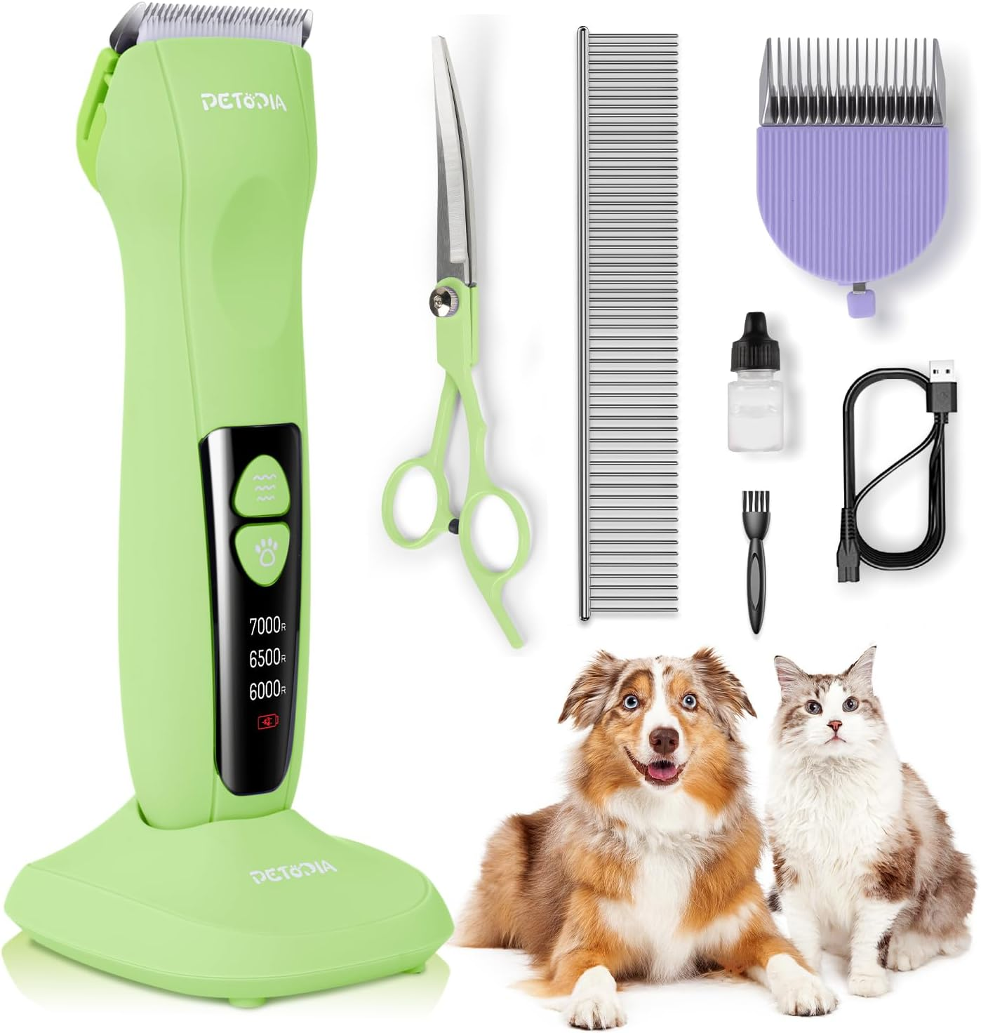 Dog Clippers for Grooming - Professional Cordless Dog Grooming Kit with Rechargeable Base, Low Noise Pet Shaver Quiet Clippers Set for Dogs Cats Thick Coats (Green)