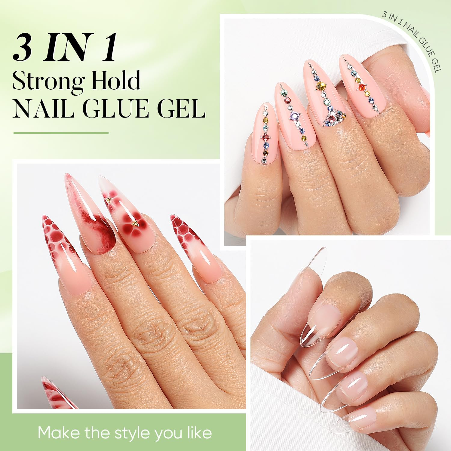 Luxbon 2X15Ml Blooming Nail Glue Gel, UV/LED Cured Gel Nail Glue Polish Blossom Gel Long Lasting for Press on Tips Fake Nails Full Cover Nails