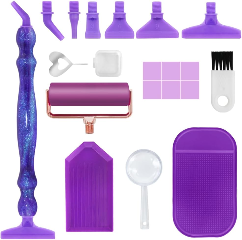 Diamond Art Accessories Tools, Finegood Diamond Art Painting Kits 5D Diamond Art Drill Pen Kits with Screw Pen Tips Roller Brush Glue Clay Trays Diamond Art Kits Set image number 2