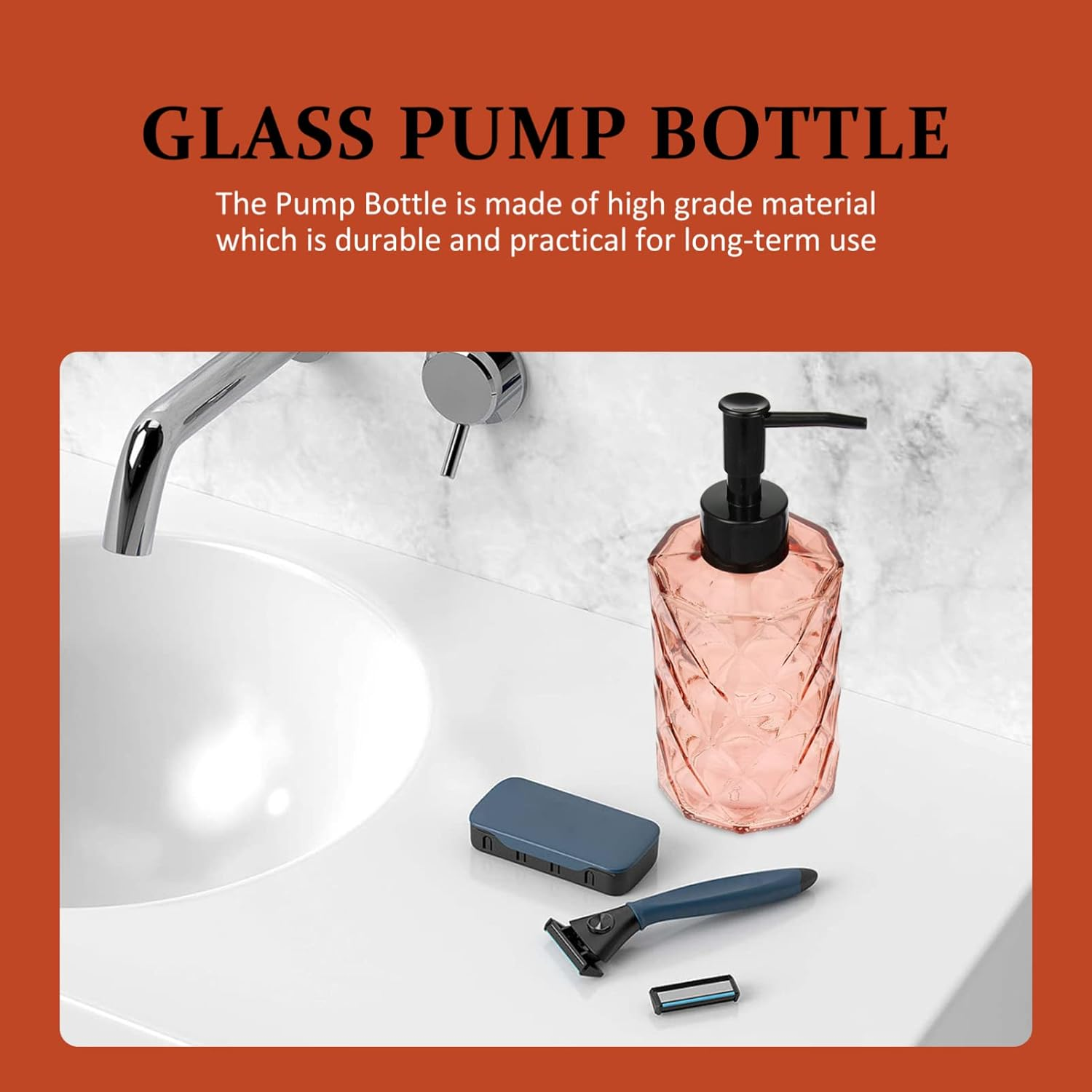 KICHOUSE 2Pcs Glass Pump Bottles for Shower Gel and Conditioner Elegant Vials for Hand Travel Hotel Use Durable and Decorative Soap Dispenser image number 2