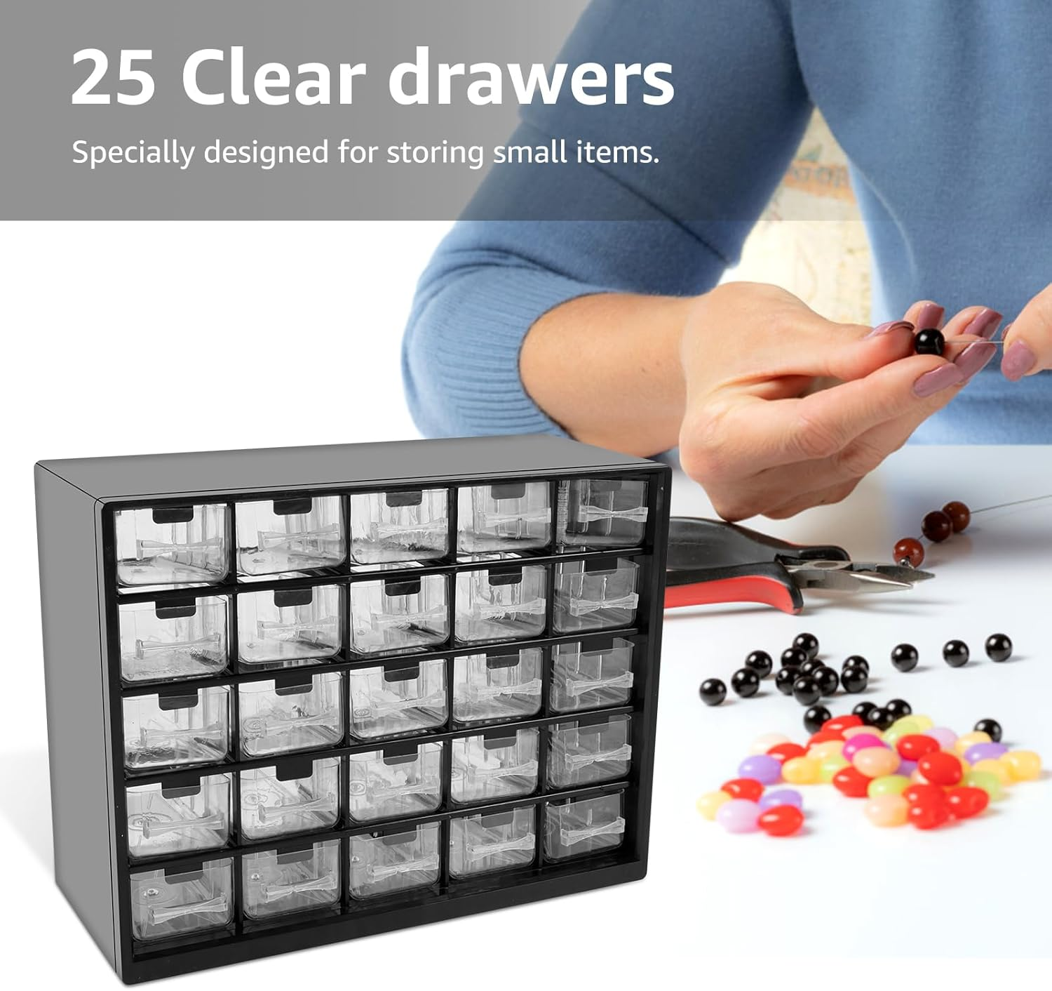 25 Drawers Stackable Organizer Cabinet with 50 Removable Dividers Desk Drawer Organizer Box Stackable Desktop Craft Drawer Cabinet for Hardware Craft 11.5&times;8.9&times;4.8 Inch image number 3