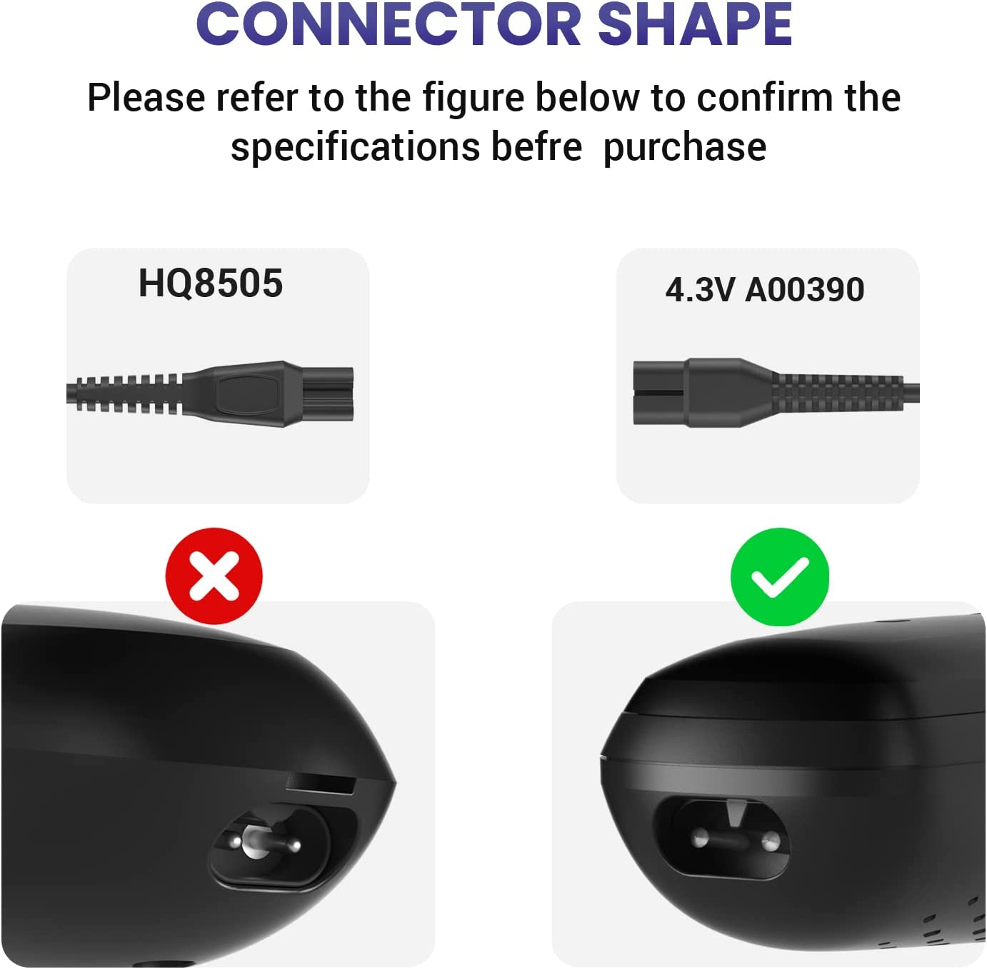 Electric Shaver 4.3V Adapter Power-Supply Cord for Philips A00390 and for Philips Norelco Oneblade Charger QP2520 Compatible with QP2520/90, QP2520/70, QP2520/72 image number 2