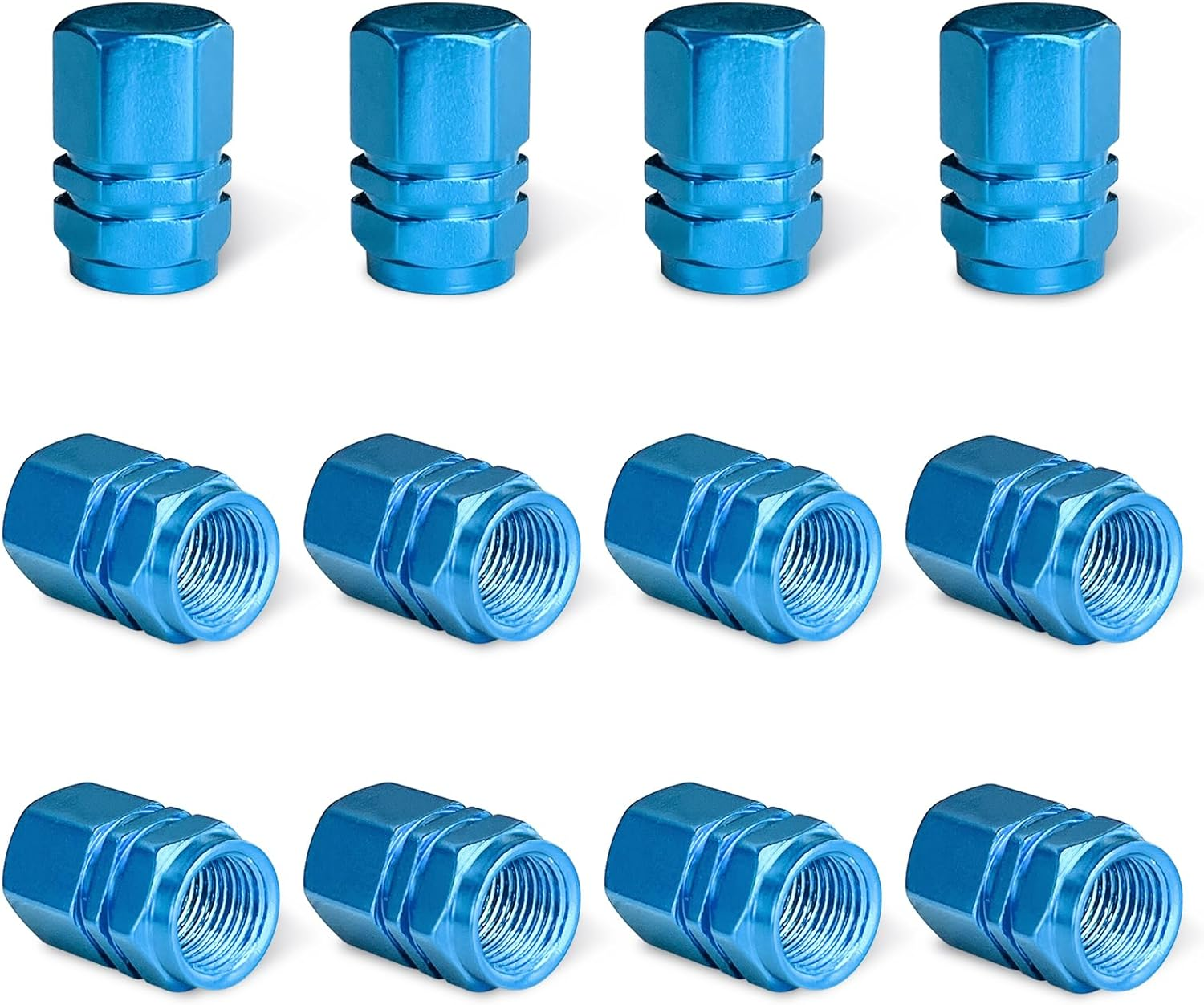 Ziciner 12 PCS Car Tire Valve Stem Caps, Aluminum Alloy Wheel Valve Covers with Rubber O-Ring, Corrosion Resistant Leak-Proof Tire Air Cap Set, Universal for SUV, Truck, Motorcycle, Bike (Light Blue) image number 2