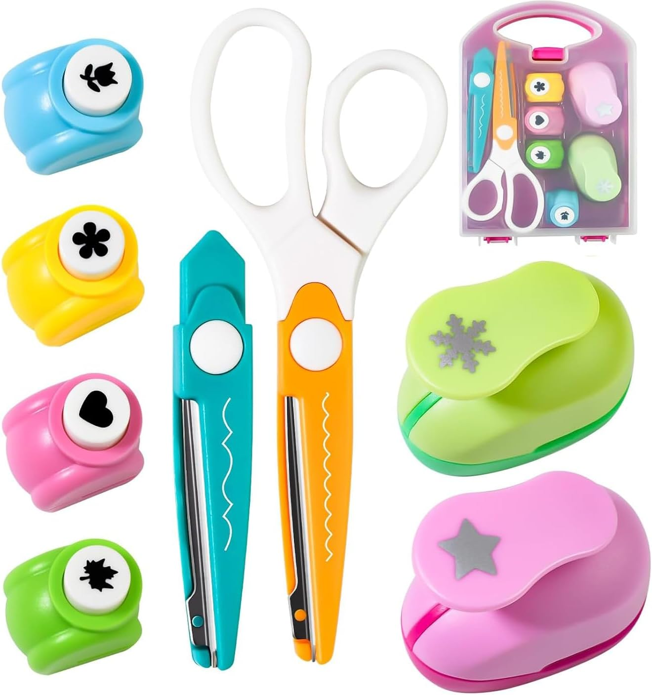 Yeanifeana Creative Kids DIY Puncher Craft Set, Kids DIY Craft Hole Punch Shapes Set, Leaf, Butterfly, Star, Heart, Flower Punch Cutters (Pink) image number 4