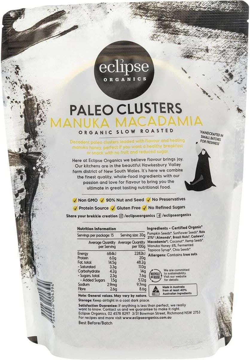 Eclipse Organics Paleo Clusters Manuka Macadamia 450G - Granola, No Fruit, Grain-Free image number 2