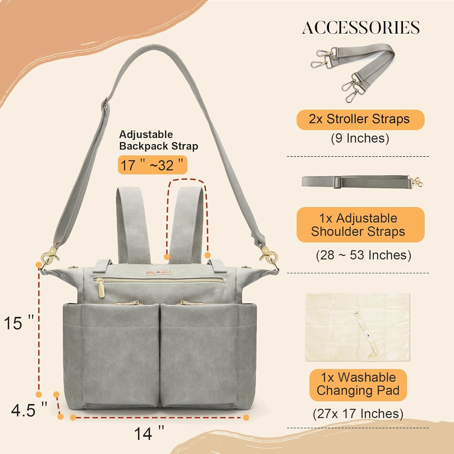 Miss Fong Diaper Bag Tote Baby Bag Leather Diaper Bag Backpack Large Diaper Tote Bag for Girls & Boys Diaper Bag Purse with 11 Diaper Bag Organizer,Changing Pad, Stroller Straps,4 Insulated Pockets - Black image number 5