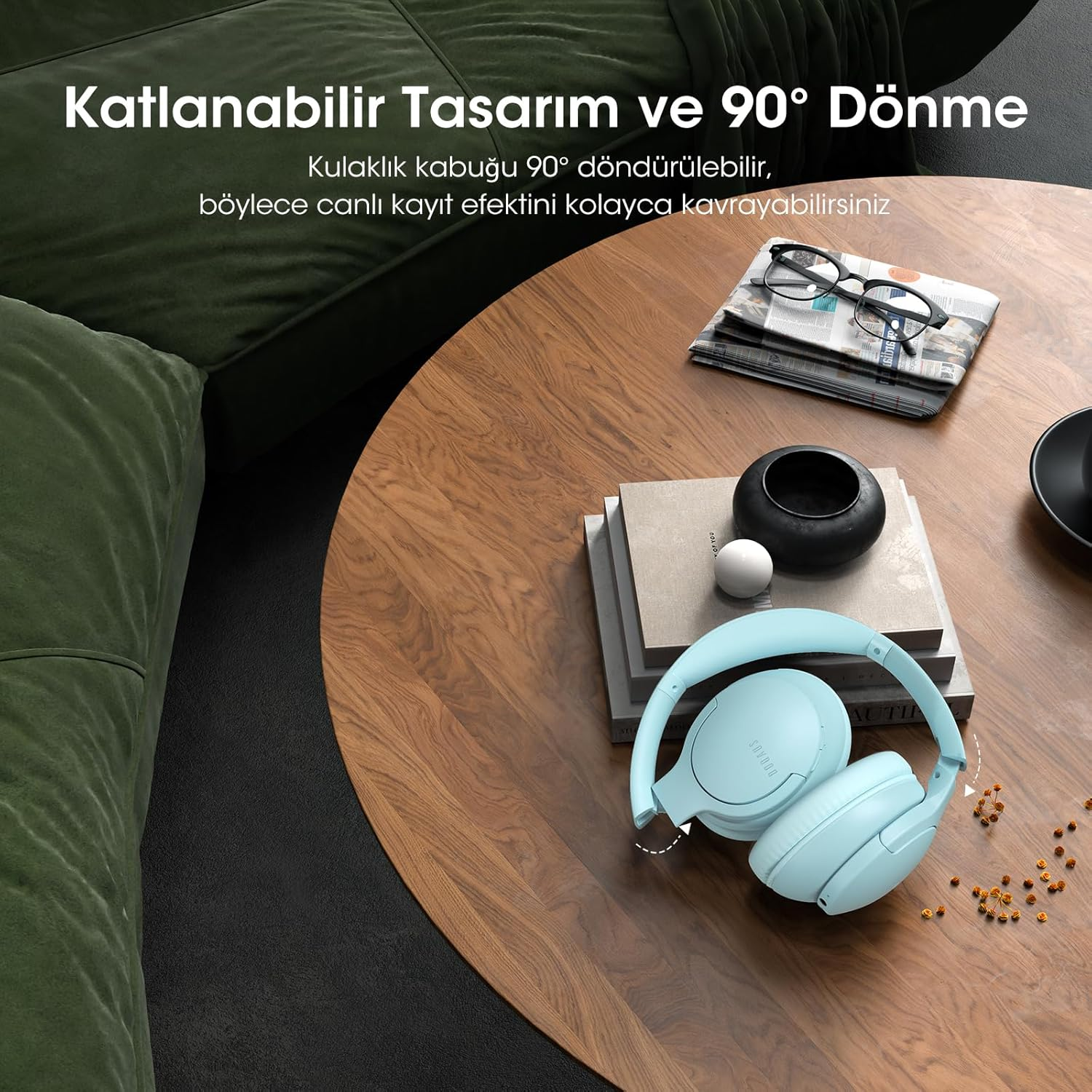 DOQAUS Bluetooth Headphones Over-Ear, up to 90 Hours Wireless Bluetooth Headphones with 3 EQ Modes, Bluetooth 5.4 Hifi Stereo Foldable Wireless Headphones for Travel/Office/Mobile Phone/Pc, Soft Blue image number 4