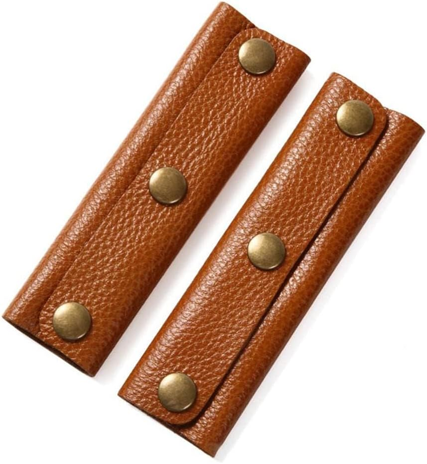 IUAQDP 2-Piece Leather Wrap Cover, Luggage Grip Protector with Brass Clasp, Soft Purse Strap Pad for Shopping, Travel, Suitcase, Tote Bag, Wallet - Brown - Beige image number 3