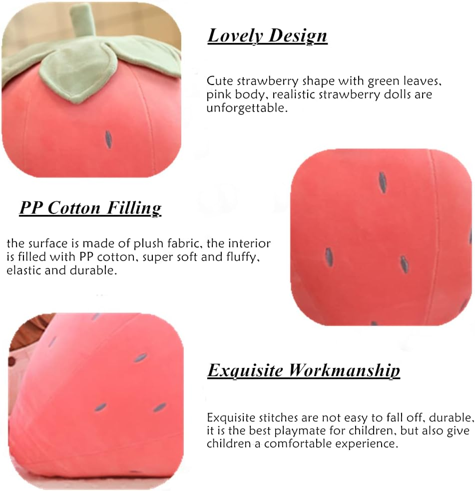 AUCOOMA Soft Fruit Stuffed Strawberry Plush Pillow, Cute Pink Plush Toy for Kids, 10"