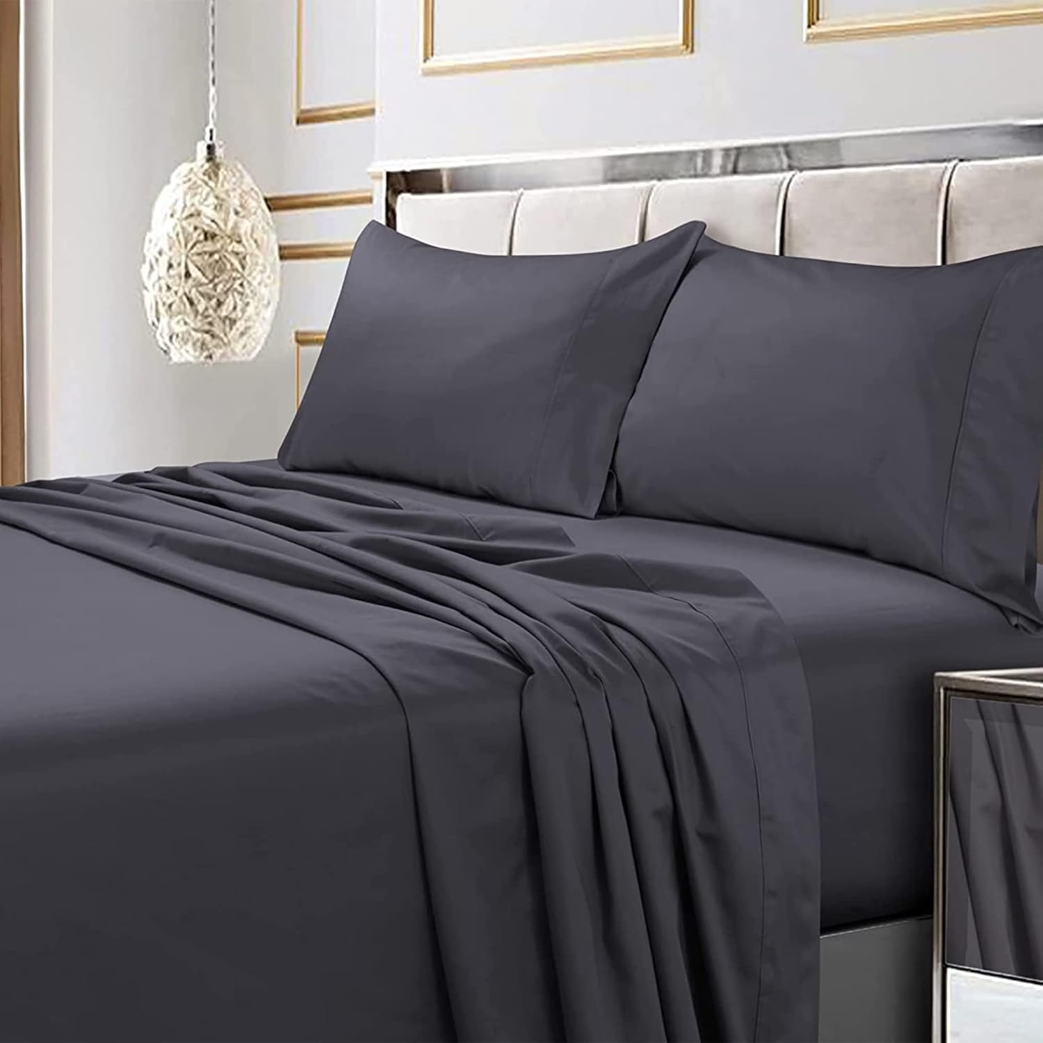 Tribeca Living 600 Thread Count Egyptian Cotton Sateen Extra Deep Pocket Sheet Set, California King, Chocolate