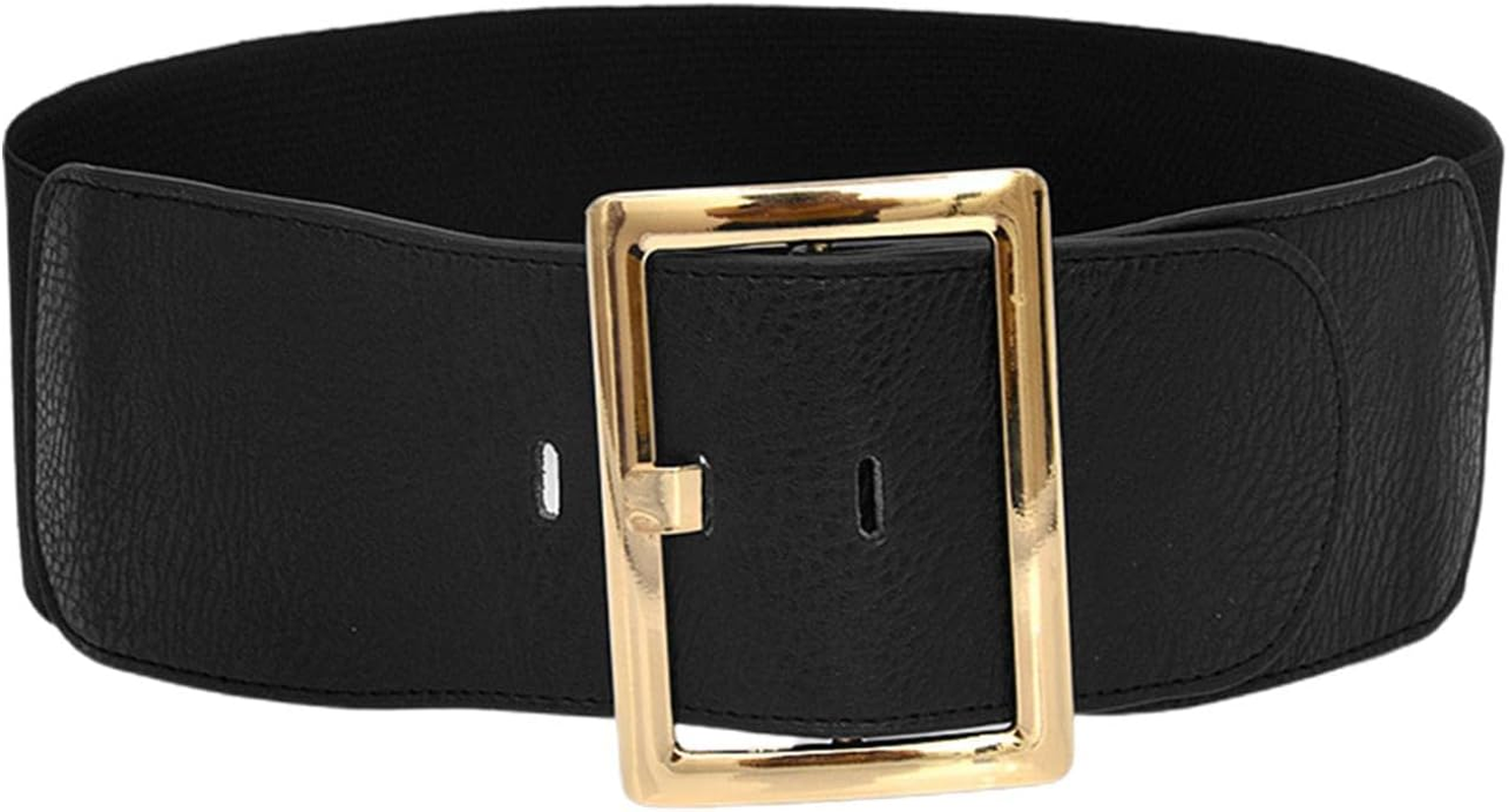 Yuksok Women'S Stretch Belt,Cinch Belt,Wide Elastic Belt, Chic,Soft Vintage Style, Metal Buckle Cinch Waistband Women Wide Waist Belt for Dress Coat image number 5