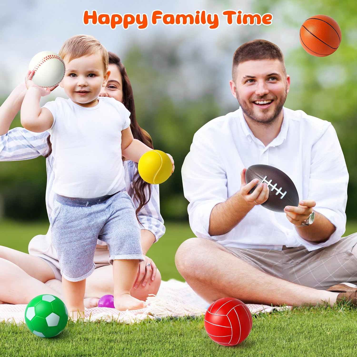 Mini Sports Balls Set for Toddler 1-3, First Sports Bag for Kids, Include 1 Each of 3.5" Foam Soccer, Tennis Ball, Basketball, Football, Baseball, Volleyball, Fun Baby Ball Toys, Set of 6 image number 6