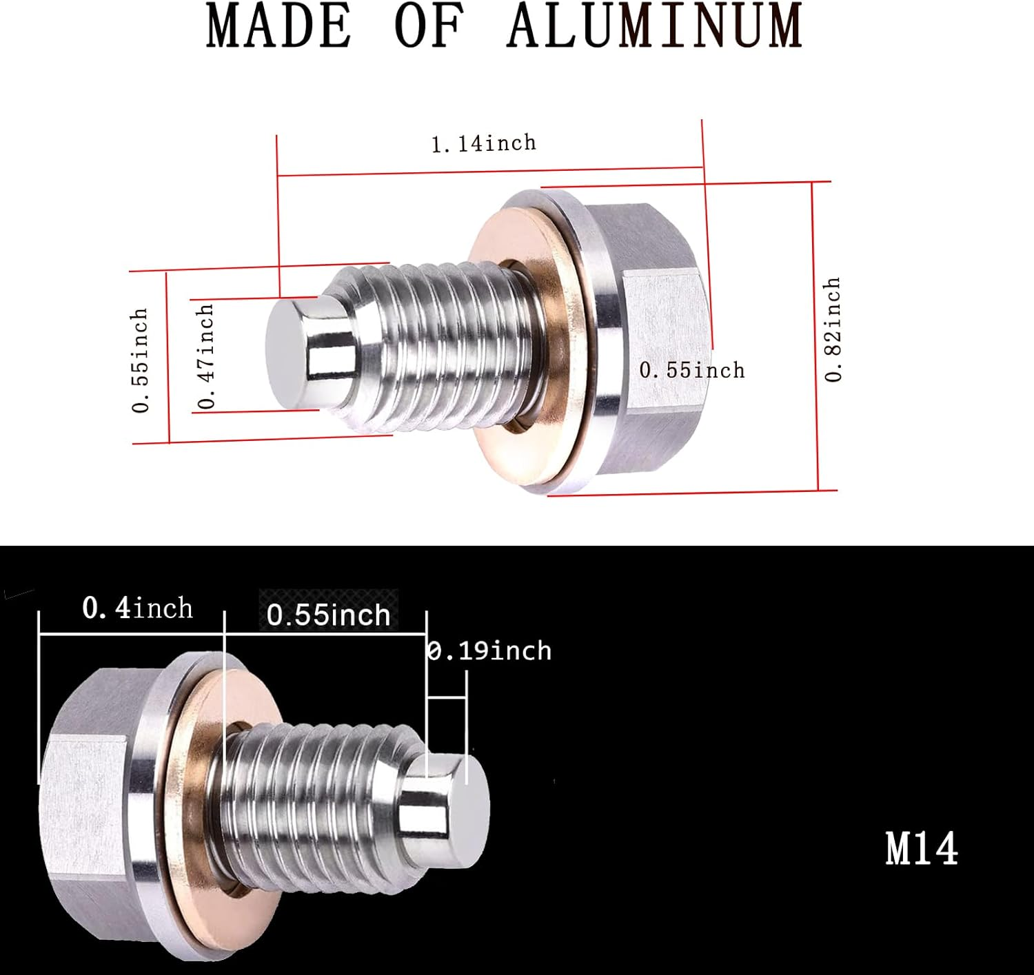 M14X1.5 Magnetic Oil Drain Plug, Magnetic Stainless Steel Oil Pan Drain Nut Bolt with 5PCS Copper Crush Washer anti Leakage, Universal Leak-Proof Replacement,Fits Most Cars,Motorcycles,Boats image number 6