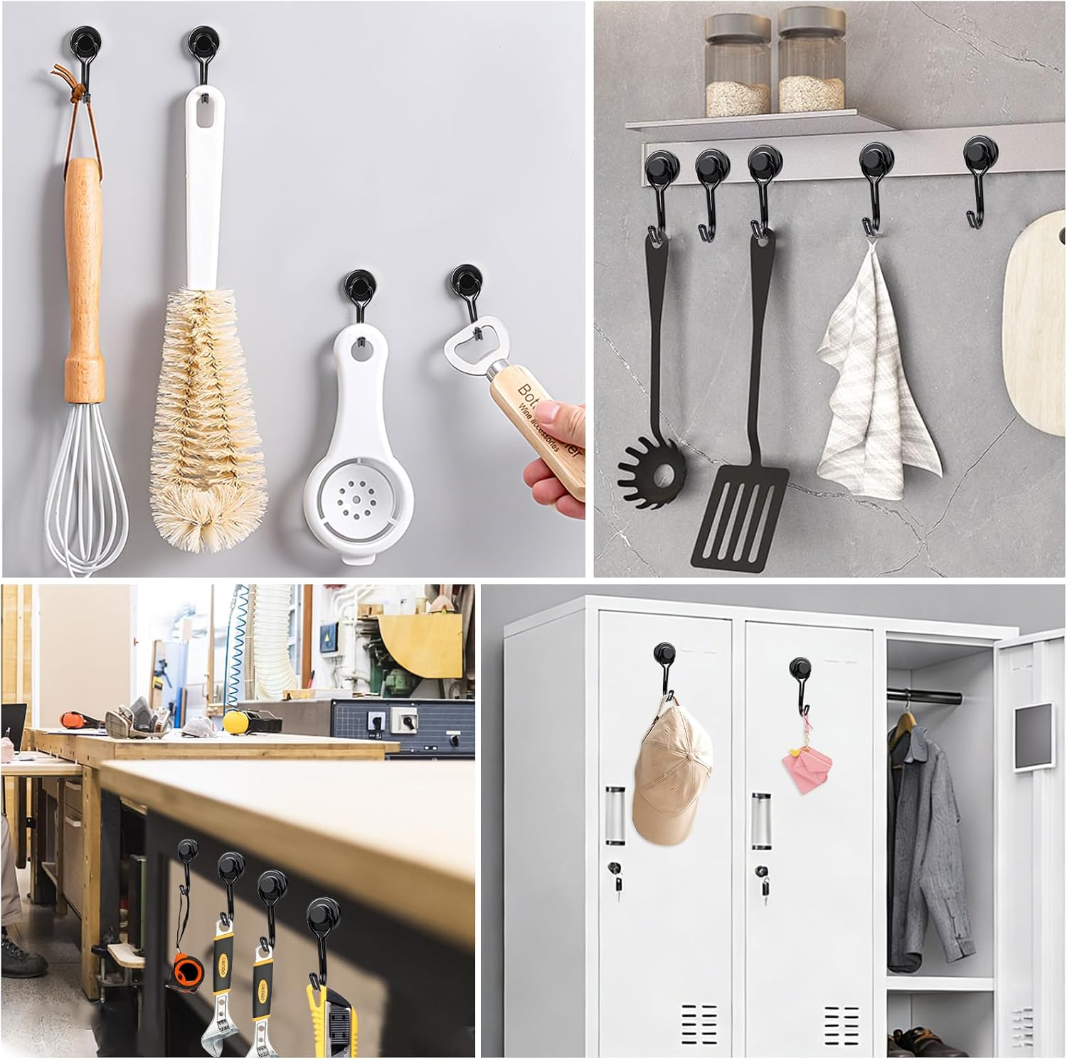 E BAVITE Black Swivel Swing, 30LBS Powerful, Strong Neodymium Rare Earth Magnetic Hooks. Perfect for Refrigerator, Kitchen and Other Magnetic Surfaces, Pack of 6 image number 6