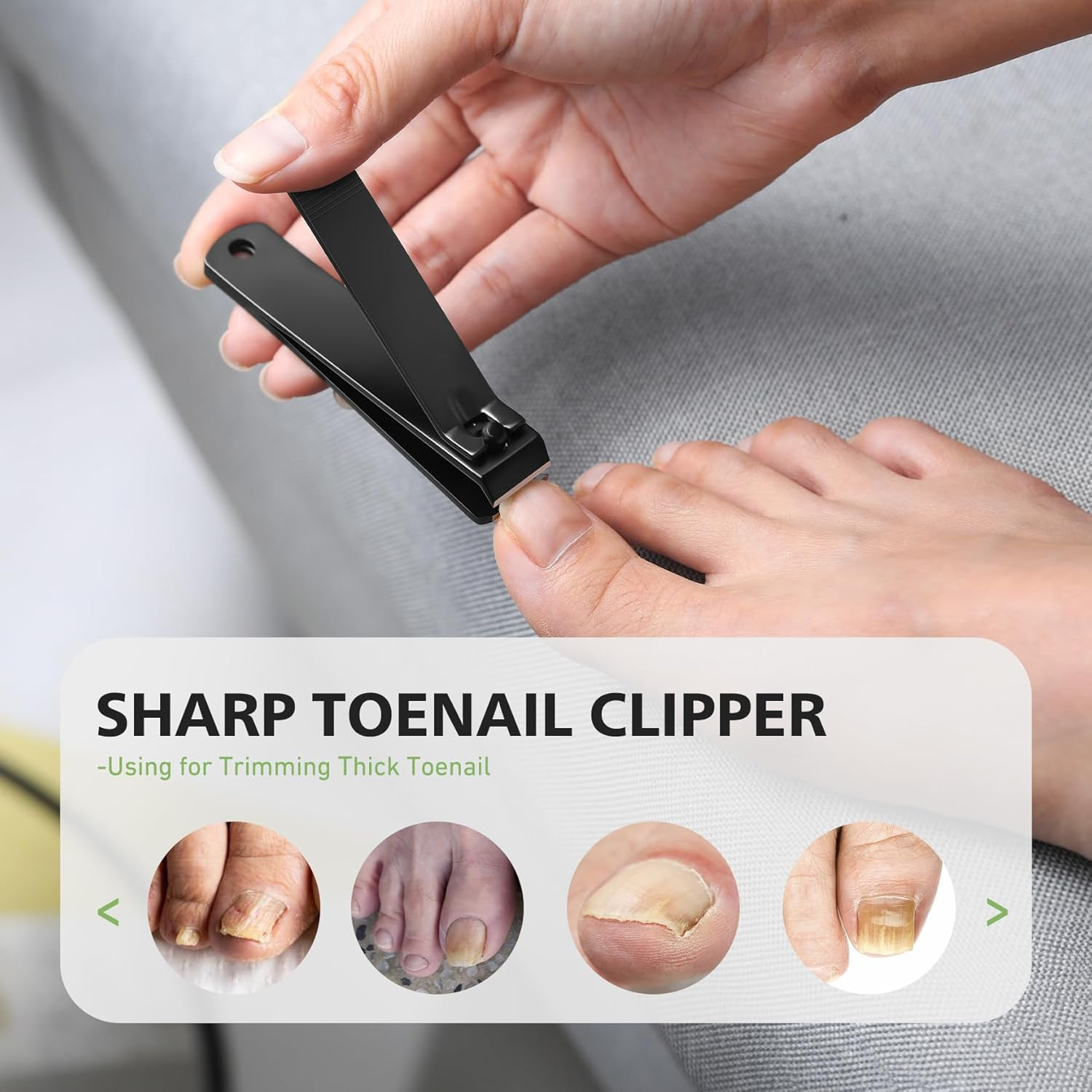 Heavy Duty Straight Blade Nail Clippers for Thick Toenails, Professional Stainless Steel Fingernail Toenail Clippers Trimmers - Thick Wide Jaw Toe Nail Clippings for Seniors, Men & Women (Black) image number 3