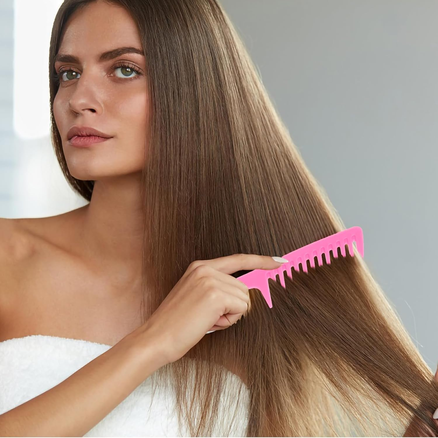 3PCS Pink Wide Tooth & Fine Tooth Combs Set - Detangling Comb for Wet Wavy Curly Thick Hair (Pink, One Size) image number 1