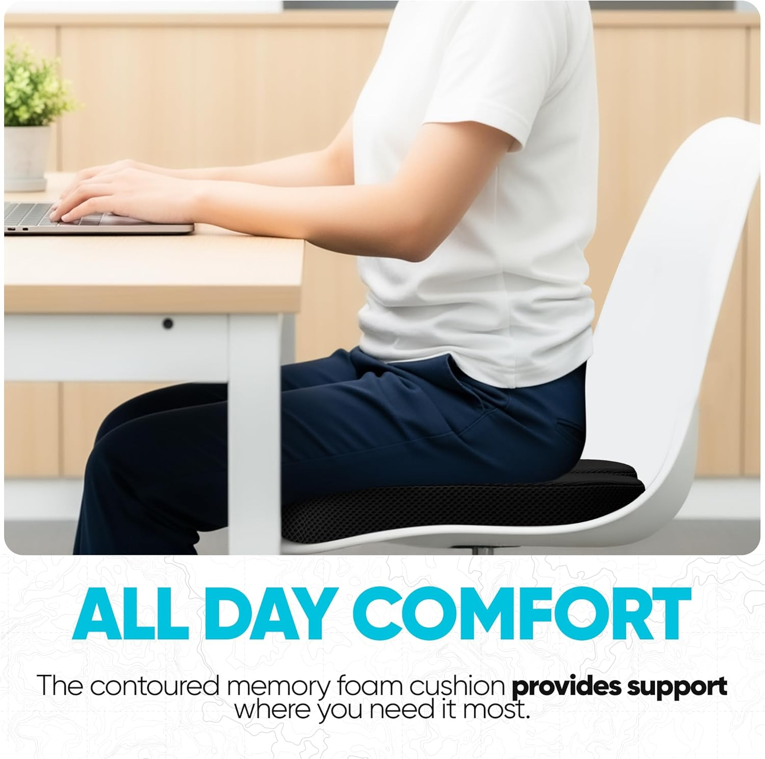 FORTEM Chair Cushion, Seat Cushion for Office Chair, Car Seat Cushion, Coccyx Orthopedic Pillow, Memory Foam Sitting Pillow for Computer, Seat Pad for Gaming, Washable Cover image number 5