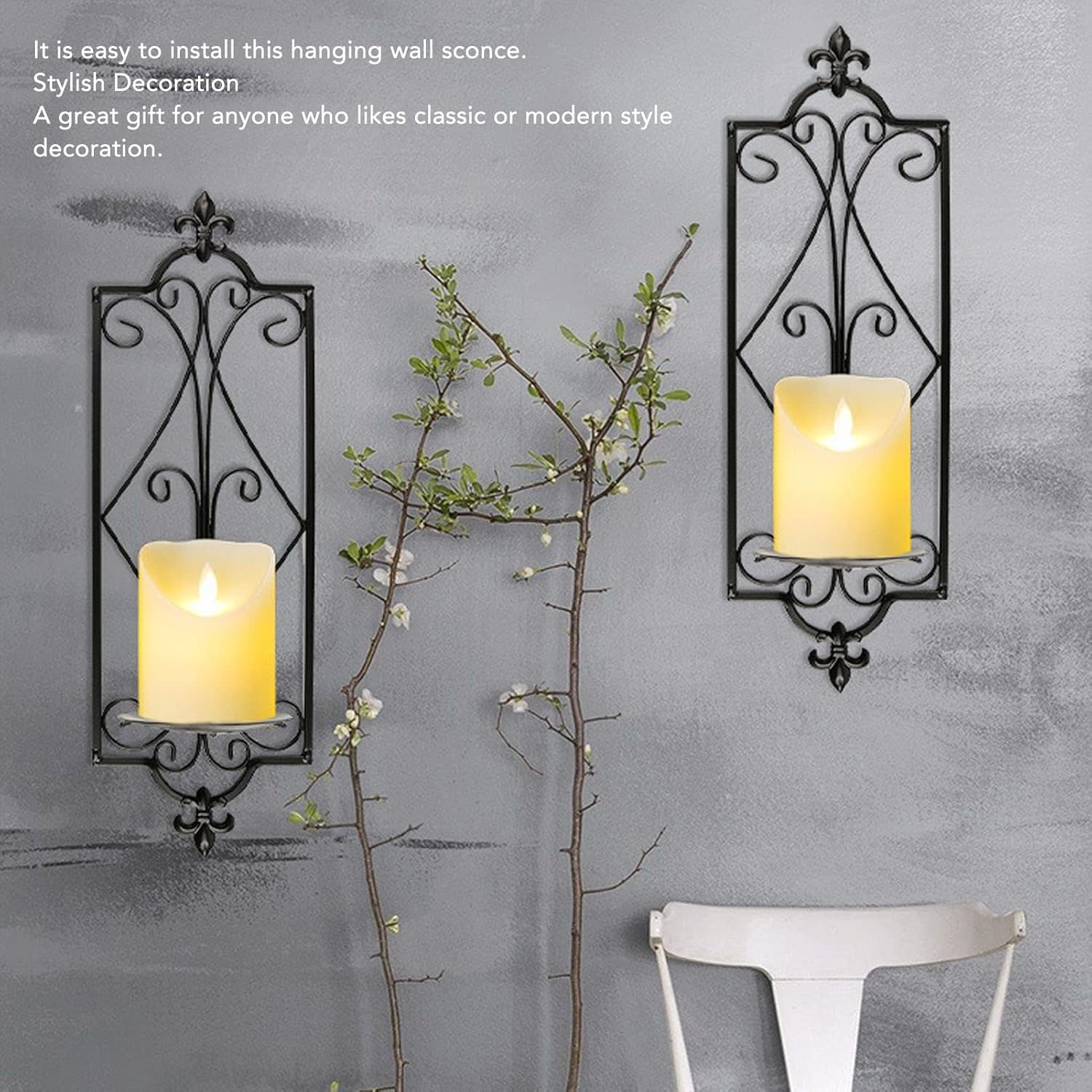 2Pcs Wall Sconce Candle Holder, Elegant Wall Decoration, and Strong Wall Sconce Candle Holder, for Bedroom, Bathroom, Dining Room