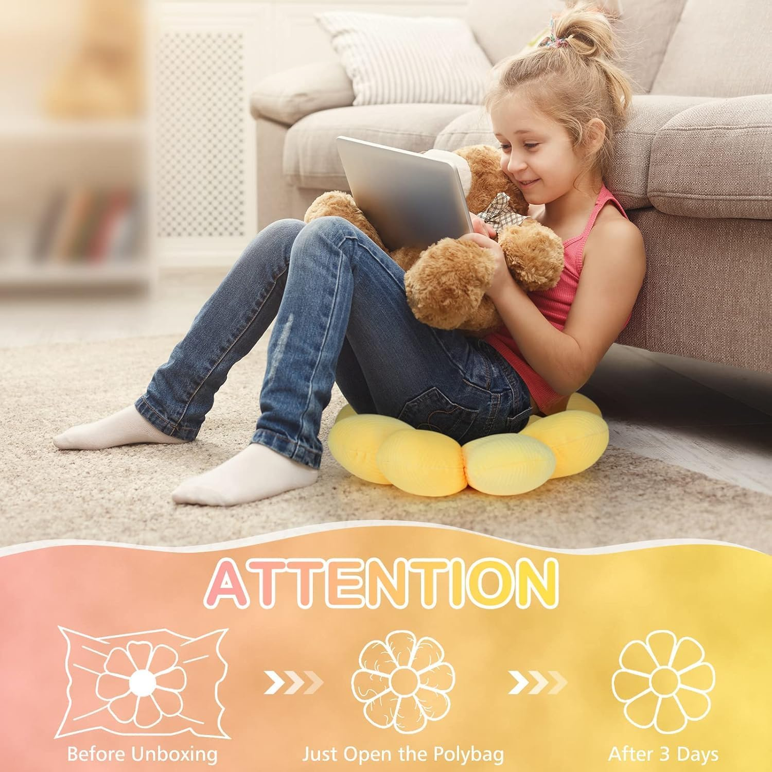 Diyannuo 2 PCS Flower Plush Throw Pillow, Flower Shaped Pillow, Daisy Pillow, Floor Pillow Cushion for Reading, Bedroom, Home D&eacute;cor image number 4