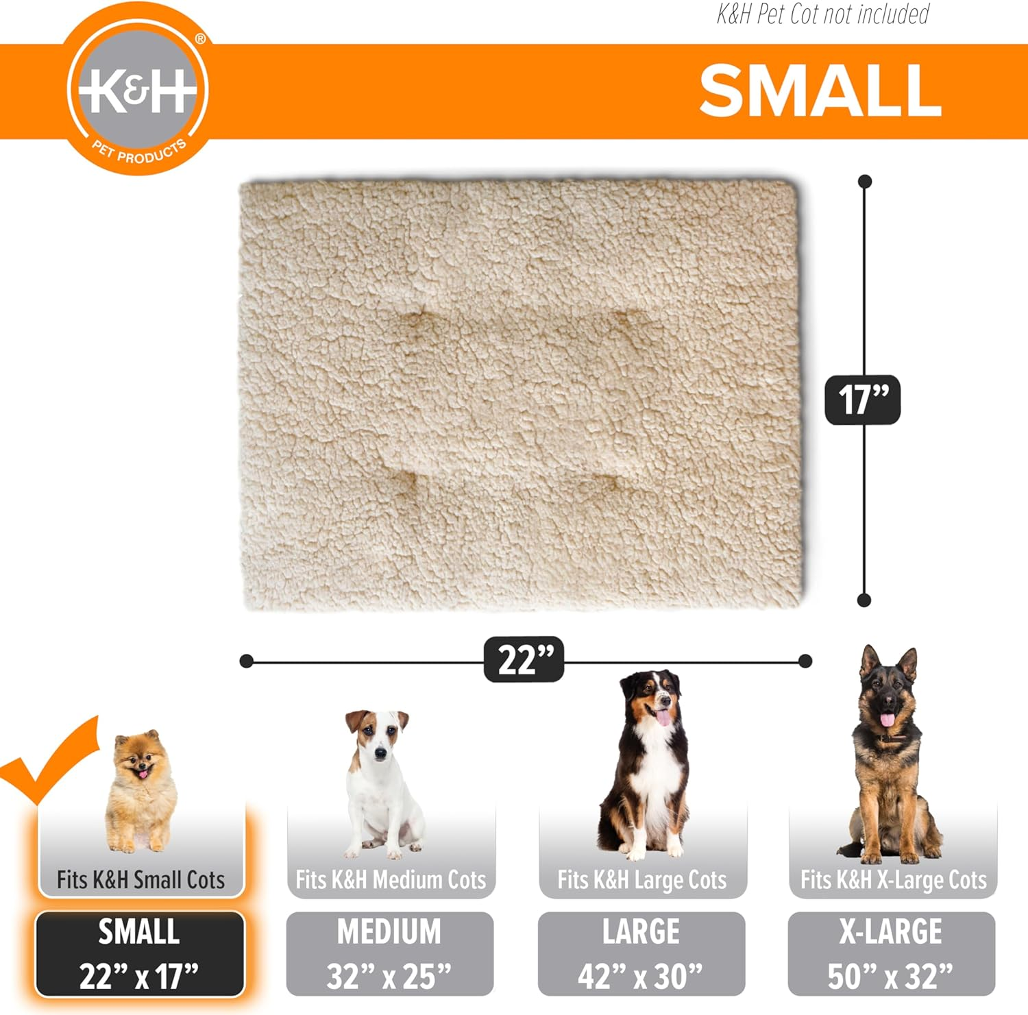 K&H Pet Products Dog Cot Pad (Cot Sold Separately), Pillow-Top Comfort Bed for K&H Small Elevated Dog Beds, Soft & Fluffy, Secure Fit Straps, Machine Washable, Portable - Small 22 X 17In Tan Fleece image number 5