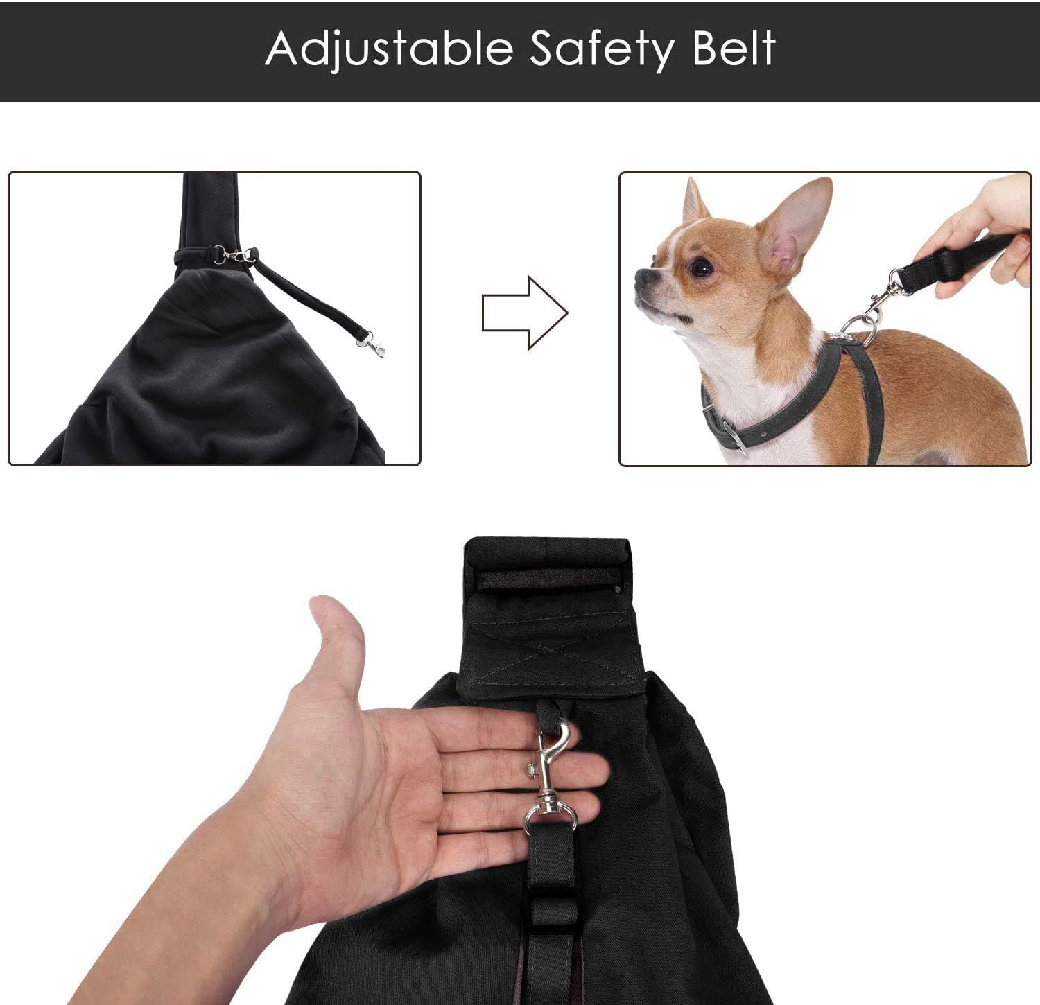 Lynkaye Small Dog & Cat Travel Bag - Hands Free Pet Carrier with Adjustable Strap & Stainless Steel ID Barrel (Black, up to 12 Lbs) - Black(Up To 12 Lbs) image number 6