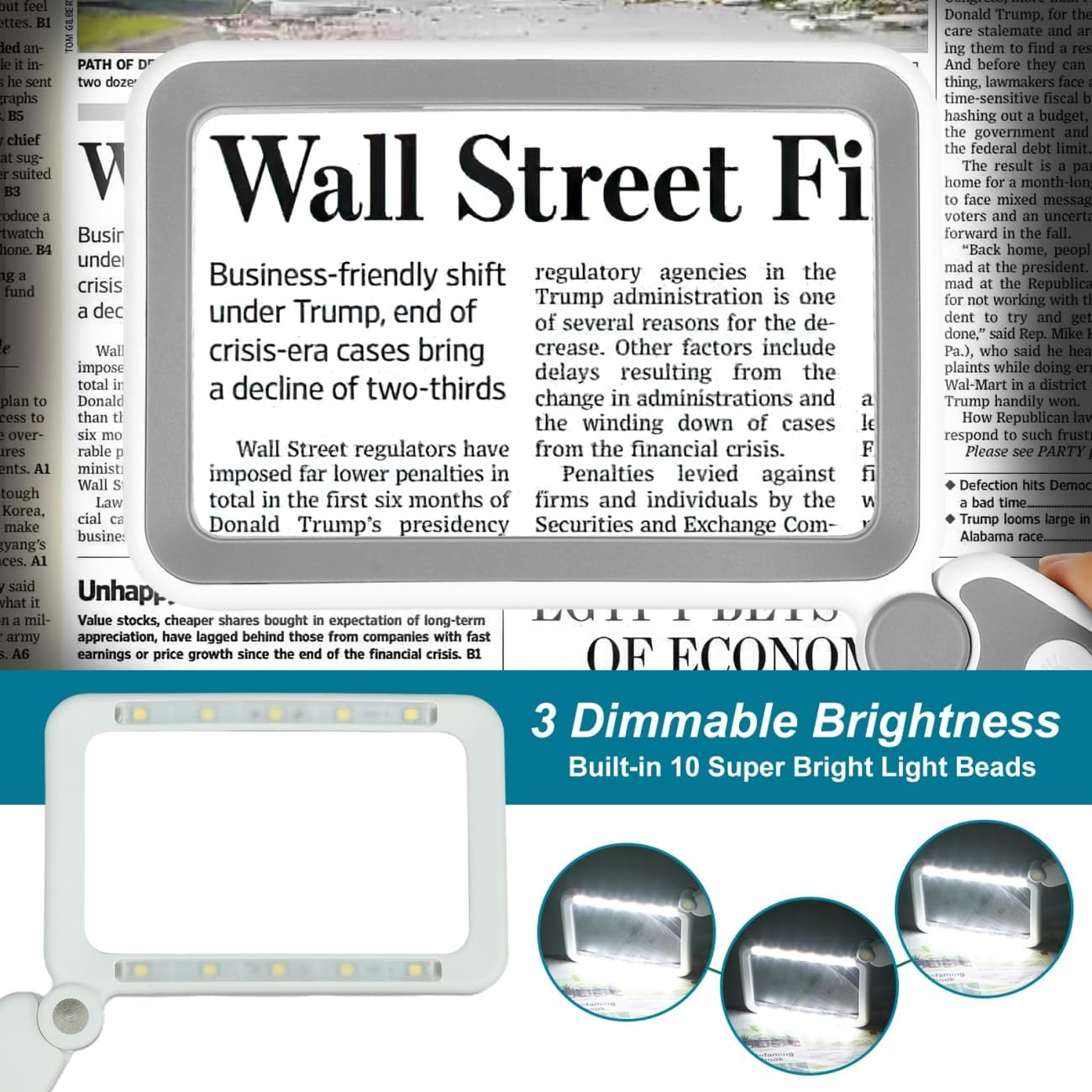 Rechargeable Magnifying Glass with Light for Reading, 5X Large Page Magnifier with LED Lighted for Seniors Low Vision, Folding Handheld Lightweight Rectangle Magnifier for Reading Book Small Print image number 1