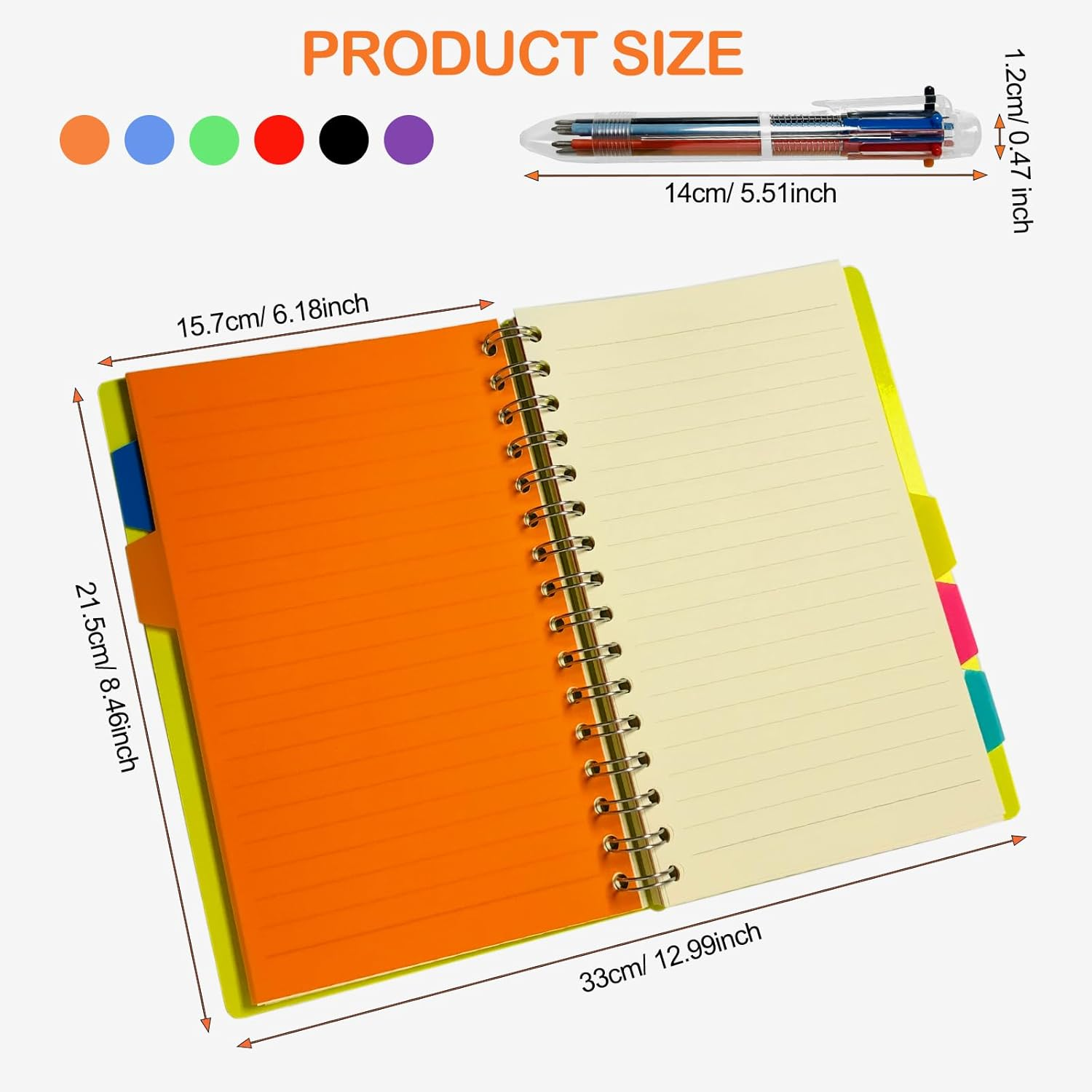 Spiral Notebook with Pen, ZACHMEST A5 Lined Notebook with Index, Hardcover Notebook Spiral Journal Notebook Subject Notebook for Work School Office Home image number 2