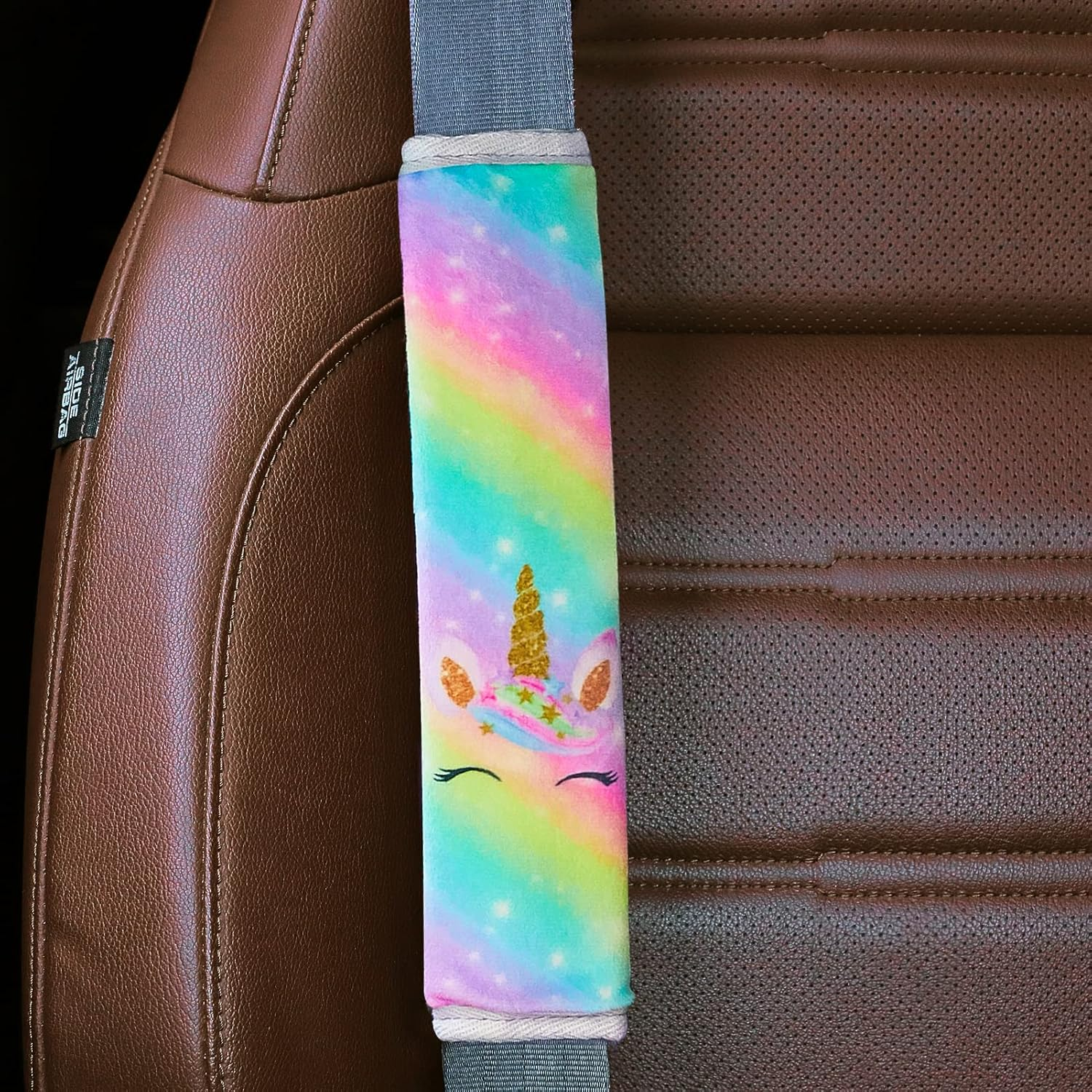 MHJY Seat Belt Pads for Kids Seatbelt Strap Cover 2 Packs Unicorn Car Seat Belt Covers Soft Comfortable Harness Pad for Toddlers Girls Boys Children, Rainbow - Dark Purple image number 6