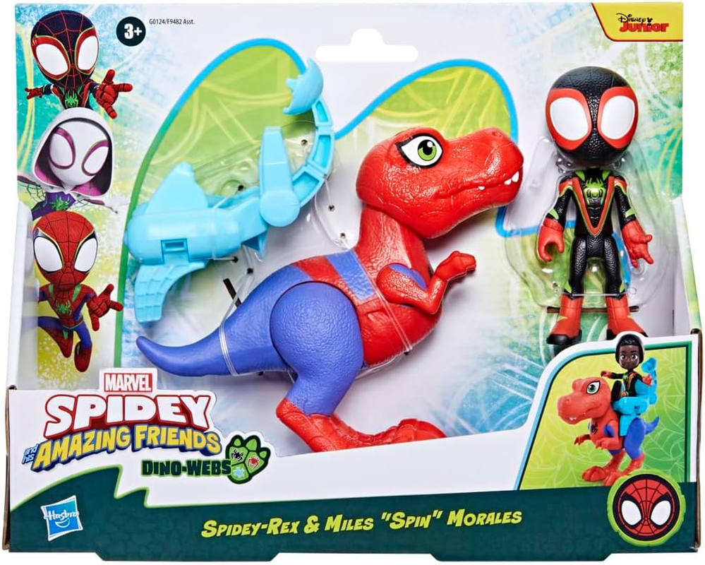 Marvel Spidey and His Amazing Friends Dino-Webs Spidey-Rex & Miles &ldquo;Spin&rdquo; Morales 4-Inch-Scale (10Cm) Spider-Man Action Figure Set, Toys for Kids image number 3