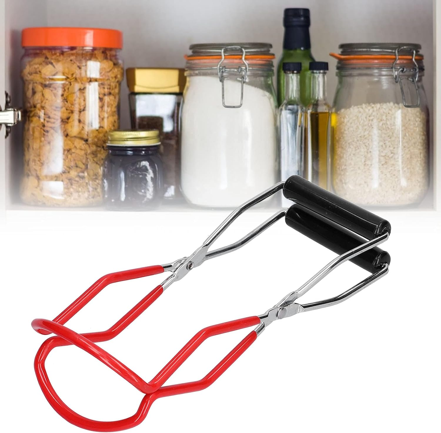 Canning Jar Lifter, Canning Supplies Stainless Steel Jar Gripping Pliers Canning Tongs with Grip Handle for Home Kitchen (Red) - Red image number 3