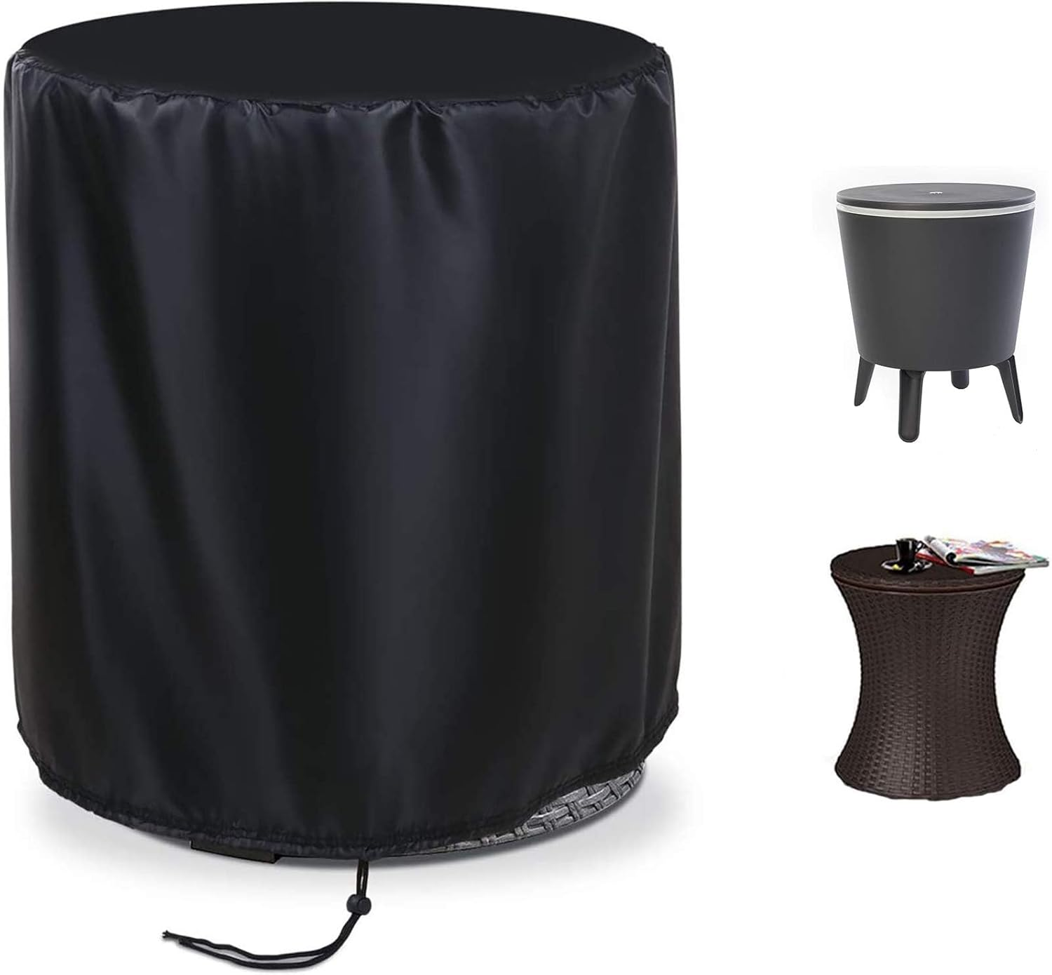 Fenghome round Patio Cool Bar Table Cover, Waterproof Fade Resistant Fabric with Drawstrings for Small Coffee Cocktail Outdoor Furniture Side Tables, Diameter 20.5 X Height 23 Inches (Black) image number 4
