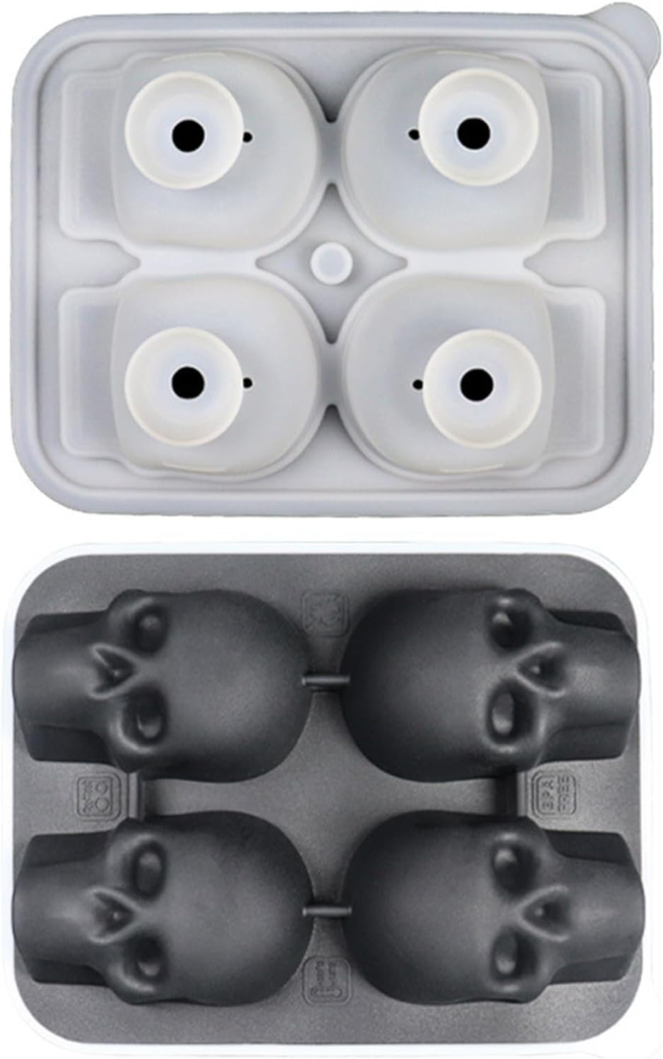 4 Cavity 3D Skull Ice Cube Mold,Easy Release Silicone Mold， for Whiskey,Easy Release Silicone Mold，Bourbon, Cocktails and Juice(Black) image number 5