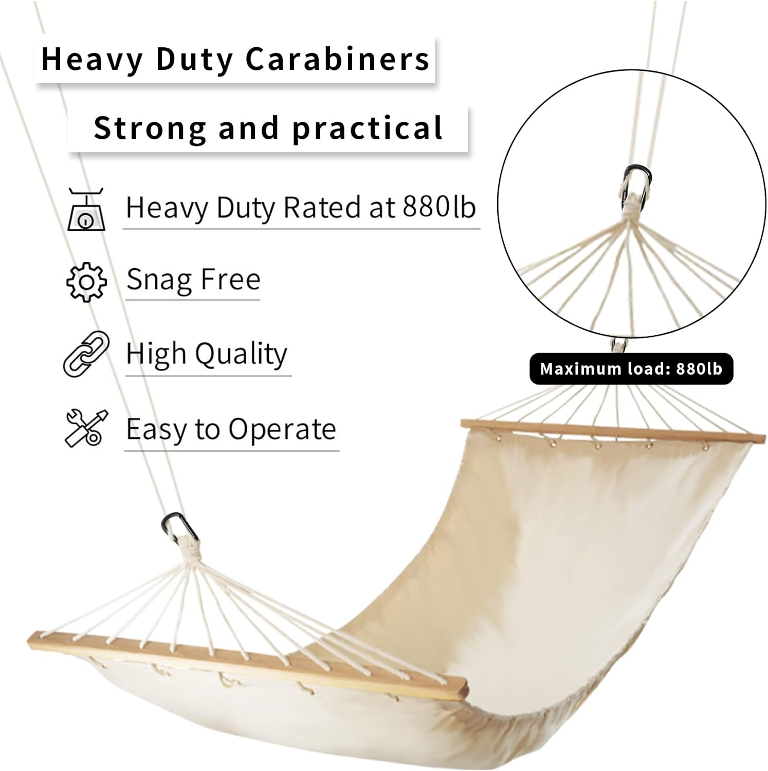 Carabiner Clip, 3" Heavy Duty Small Carabiner for Hammocks, Camping Accessories, Hiking, Keychains, 880 Lbs, Black