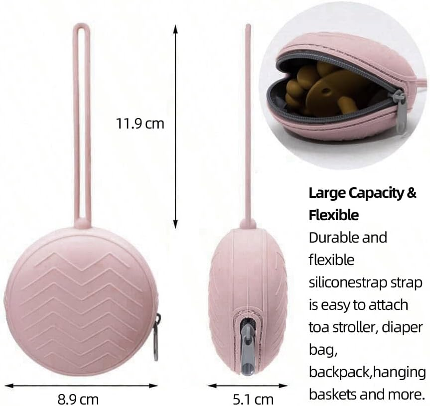 2 Pack Pacifier Holder Case, Bpa-Free Silicone Pacifier Pouch & Container for Newborn Babies, Boys & Girls, Portable for Stroller, Diaper Bag - Powder Rose, Dusty Lilac image number 3