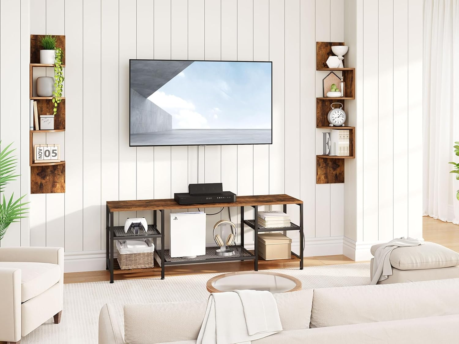 HOOBRO Corner Shelf Wall-Mounted, Set of 2 Floating Corner Shelves for Wall, 4-Tier Corner Bookshelves for Living Room, Bedroom, Bathroom, Home Office, Rustic Brown BF25BJP201 image number 6