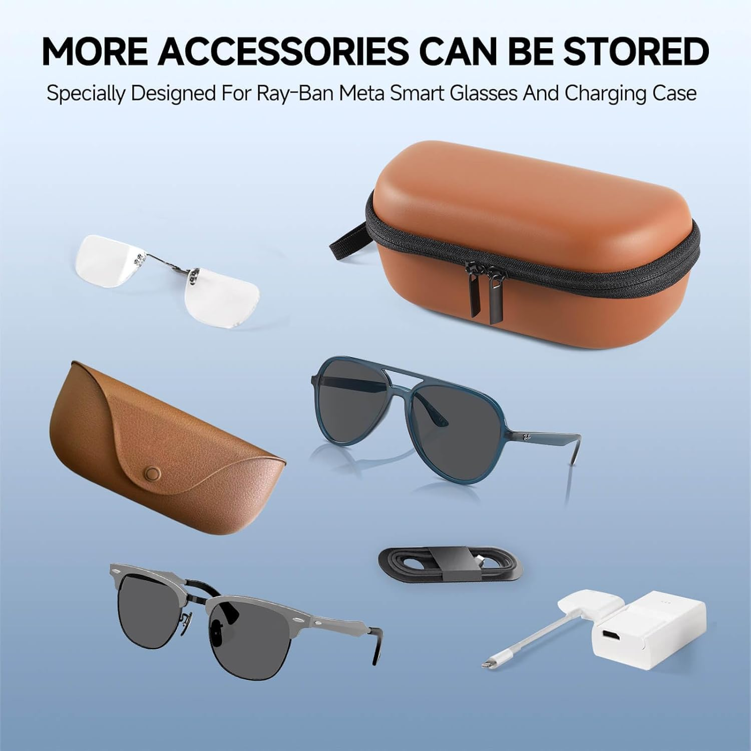 Hard Glasses Case for Ray-Ban Meta Wayfarer/Skyler/Headliner Charge Box &ndash;Compatible with Meta Rayban Smart Glasses Accessories &ndash;Eyewear Sunglasses Case Travel- Brown