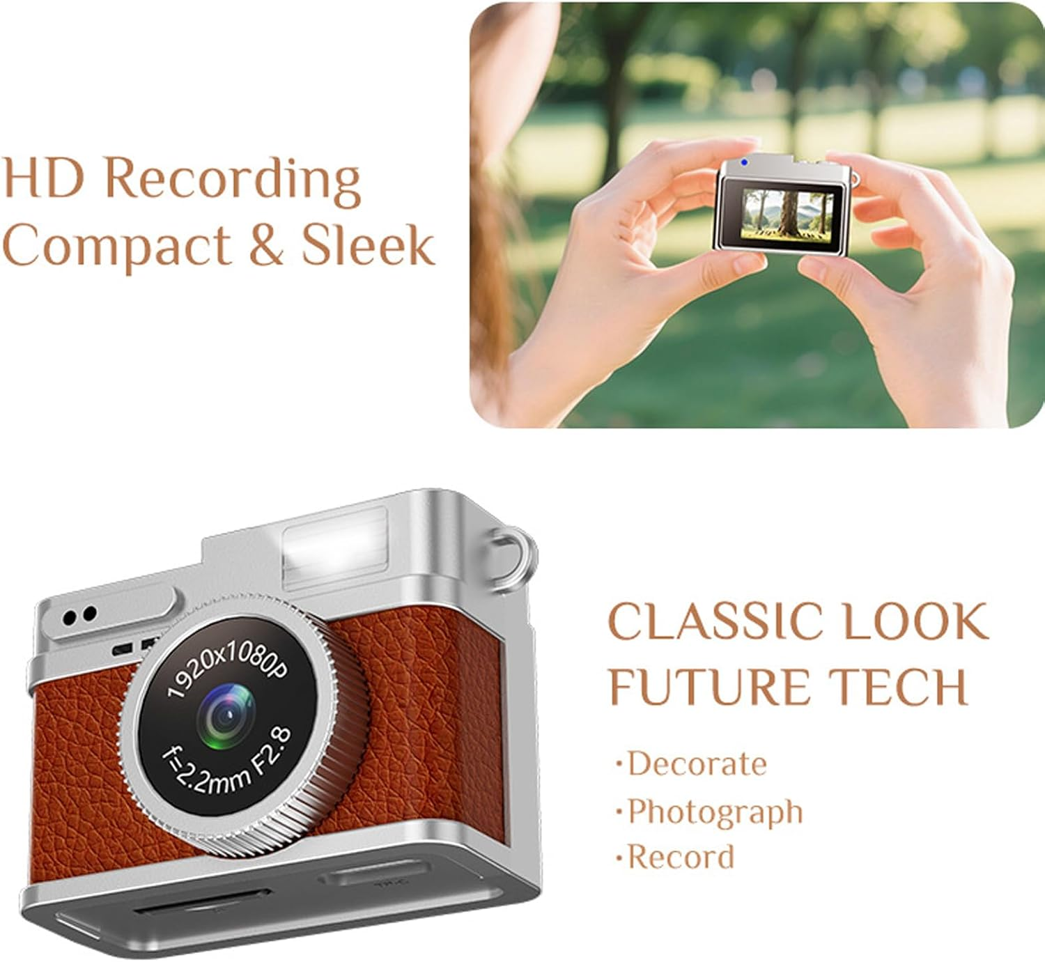 Mini Keychain Camera, 1080P Small Retro Nostalgic Camera Compact Video Recorder, for Travel Study Recording (Brown) image number 6