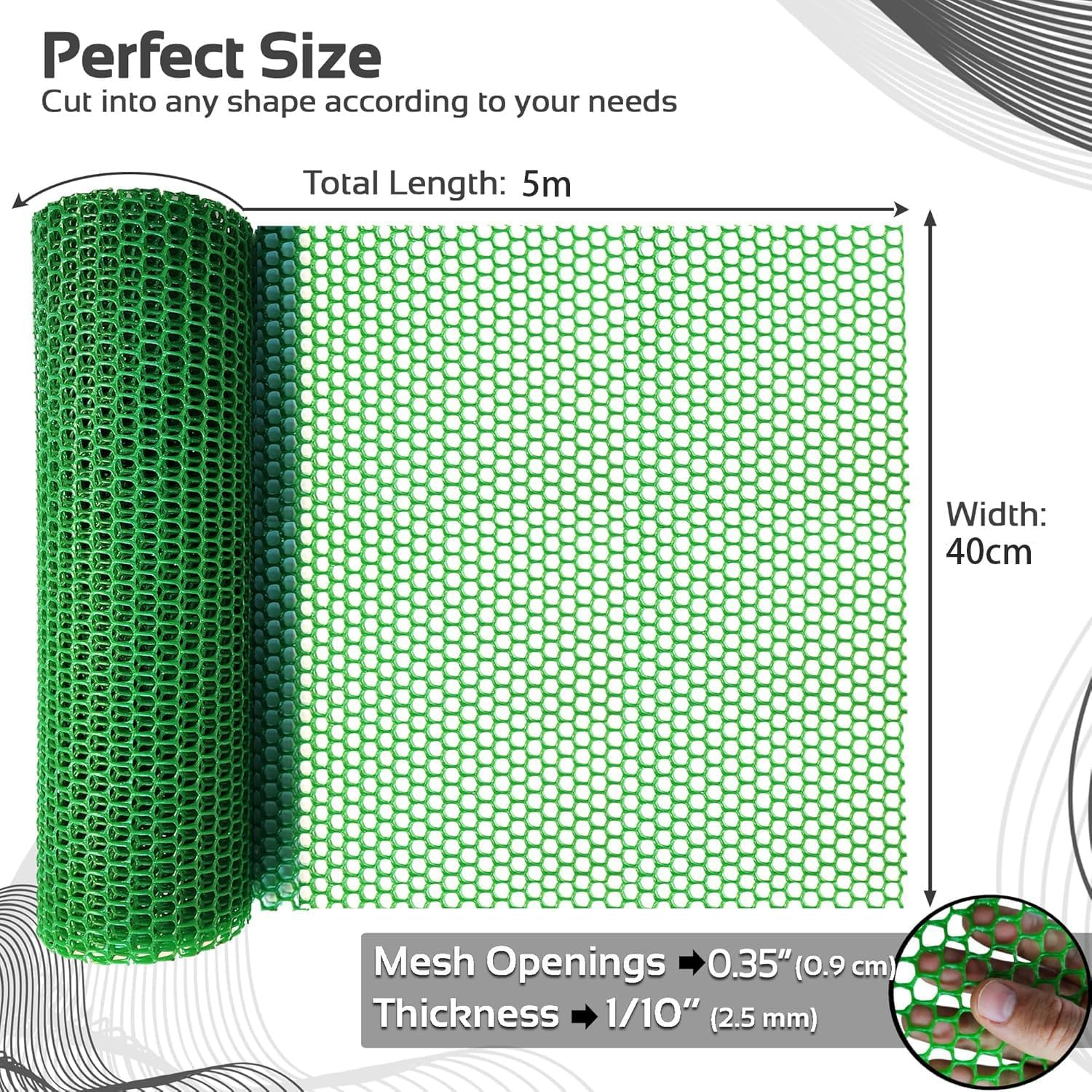 Upgraded Chicken Wire Fence Mesh - 40CM X 500CM Black/Green/White Colors Hexagonal Fencing for Gardening Poultry Netting, Floral Roll (Green) - Green image number 6