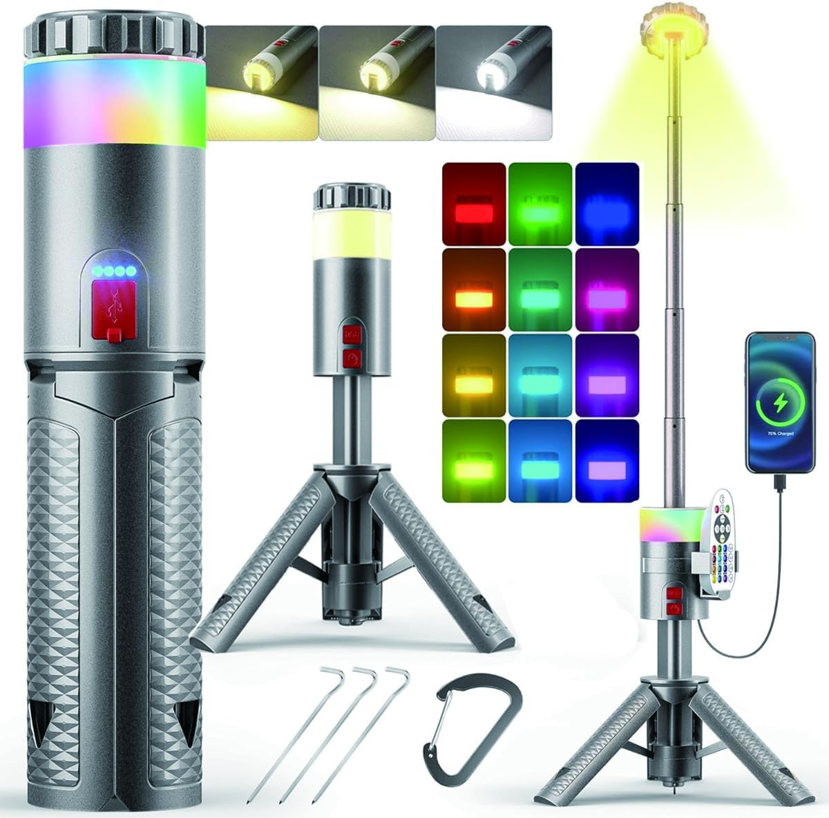 Telescopic Camping Lights,Camping Lantern, Rechargeable with 15 Color Temperatures 10000Mah Camping Essentials,Portable Waterproof Lanterns for Power Outages, Emergency, Hiking image number 2