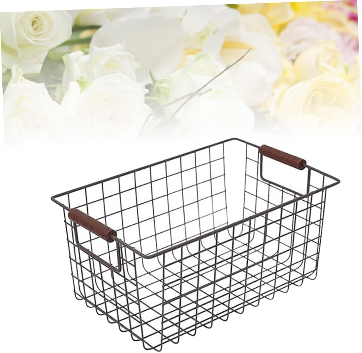 CHILDWEET Retro Wrought Iron Desktop Storage Basket Small Black Sundries Storage Organizer Home Books Snacks Container image number 5