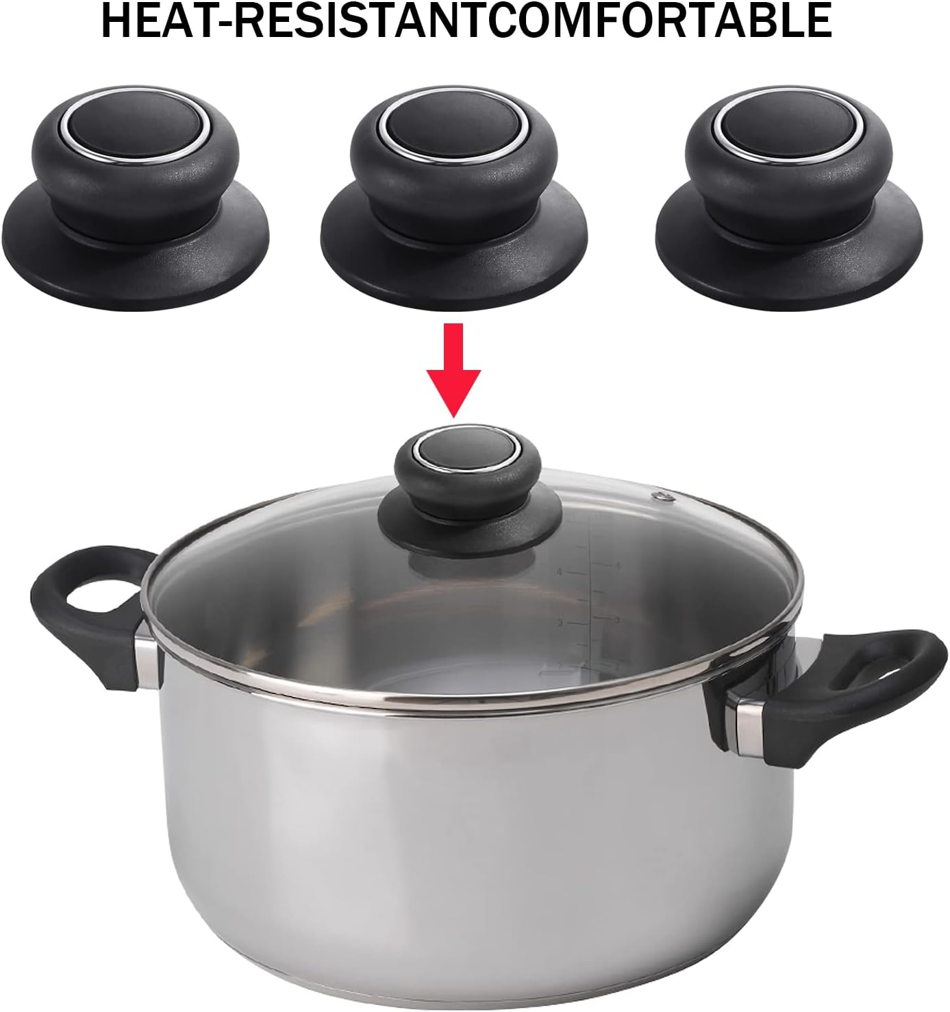4Pcs Universal Pot Lid Top Replacement Knob,Heat Resistant and Prevent Static Electricity,Easy Installation Kitchen Cookware Replacement Pan Lid Holding Handles. (Black)