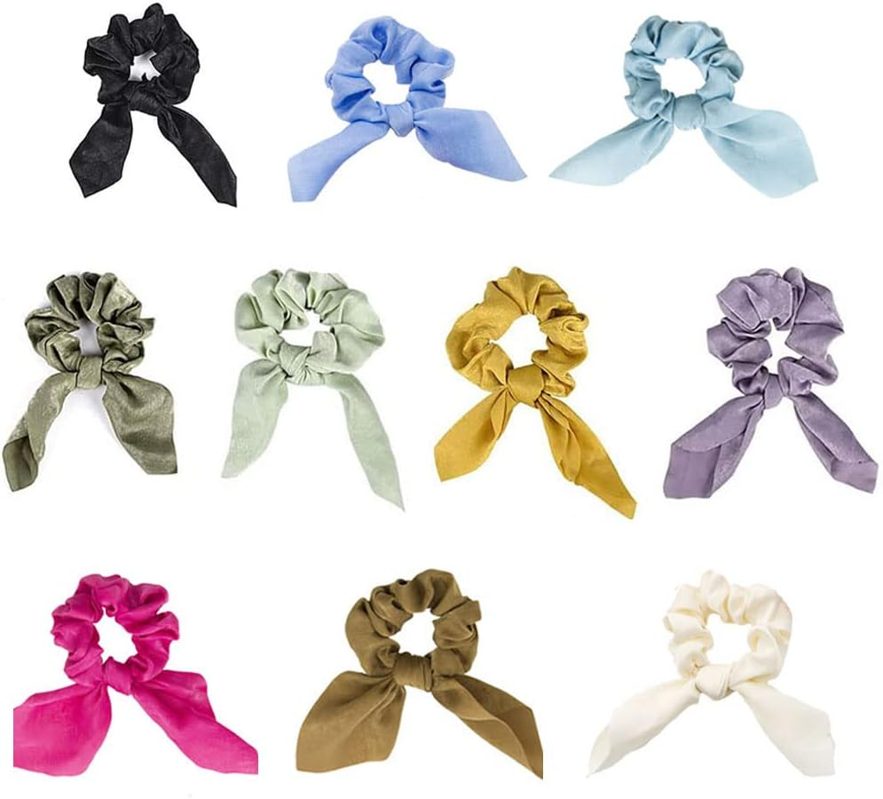 Pack of 10 Hair Bobbles Ponytail Holder Women Bow Hair Ties Rabbit Ear Hair Scrunchies Chiffon Ponytail Holder Hair Bows Ponytail Holder Hair Bobbles Ropes for Women or Girls (9 Colours) image number 4