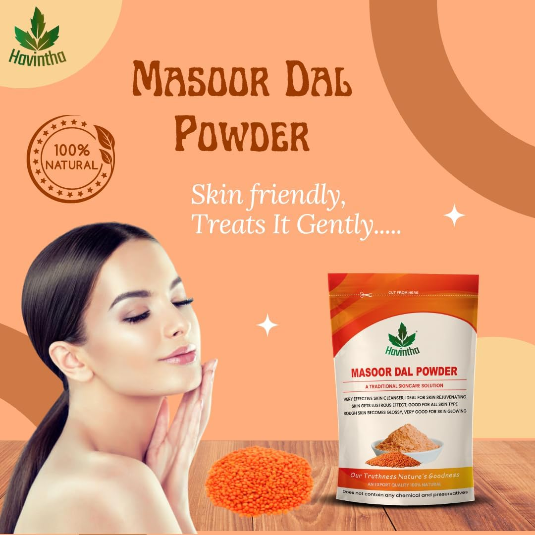 Havintha Masoor Dal Powder for Herbal Face Wash | Skin Fairness anti Aging Wrinkles Acne Pimples and Darkspots - 227 Grams image number 3