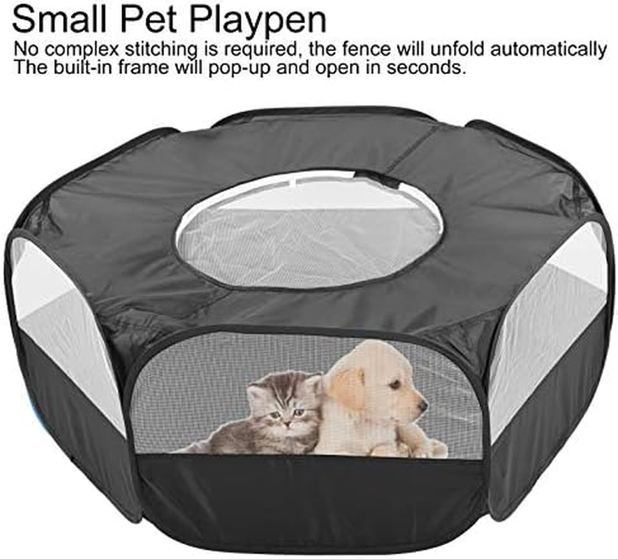 Small Animal Playpen, Portable Transparent Pet Playpen Cage Tent Waterproof Small Pet Cage Fence with Top Cover anti Escape for Outdoor Indoor Use (Little Pet Fence with Cover with Side Cloth-Black) image number 5